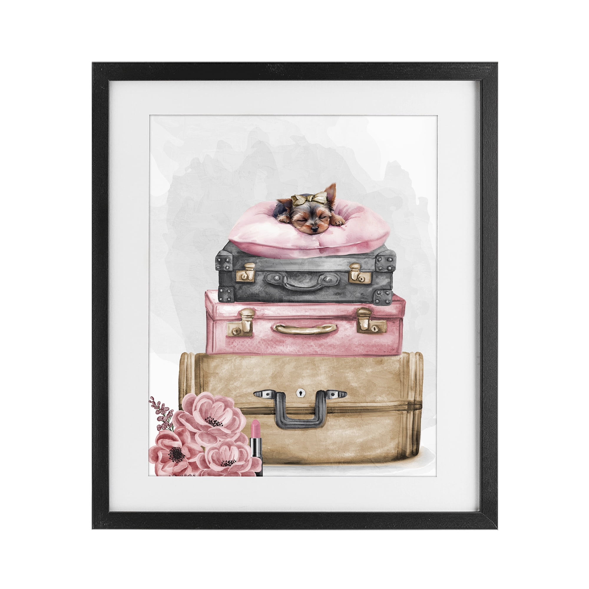 Stupell Industries Sleepy Pup Travel Black Framed Print Under Glass, design by Kim Allen