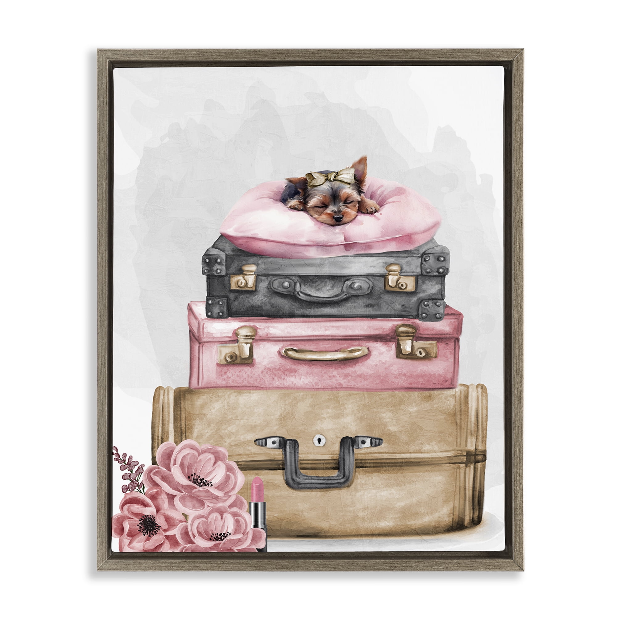Stupell Industries Sleepy Pup Travel Brown Framed Floater Canvas Wall Art, design by Kim Allen