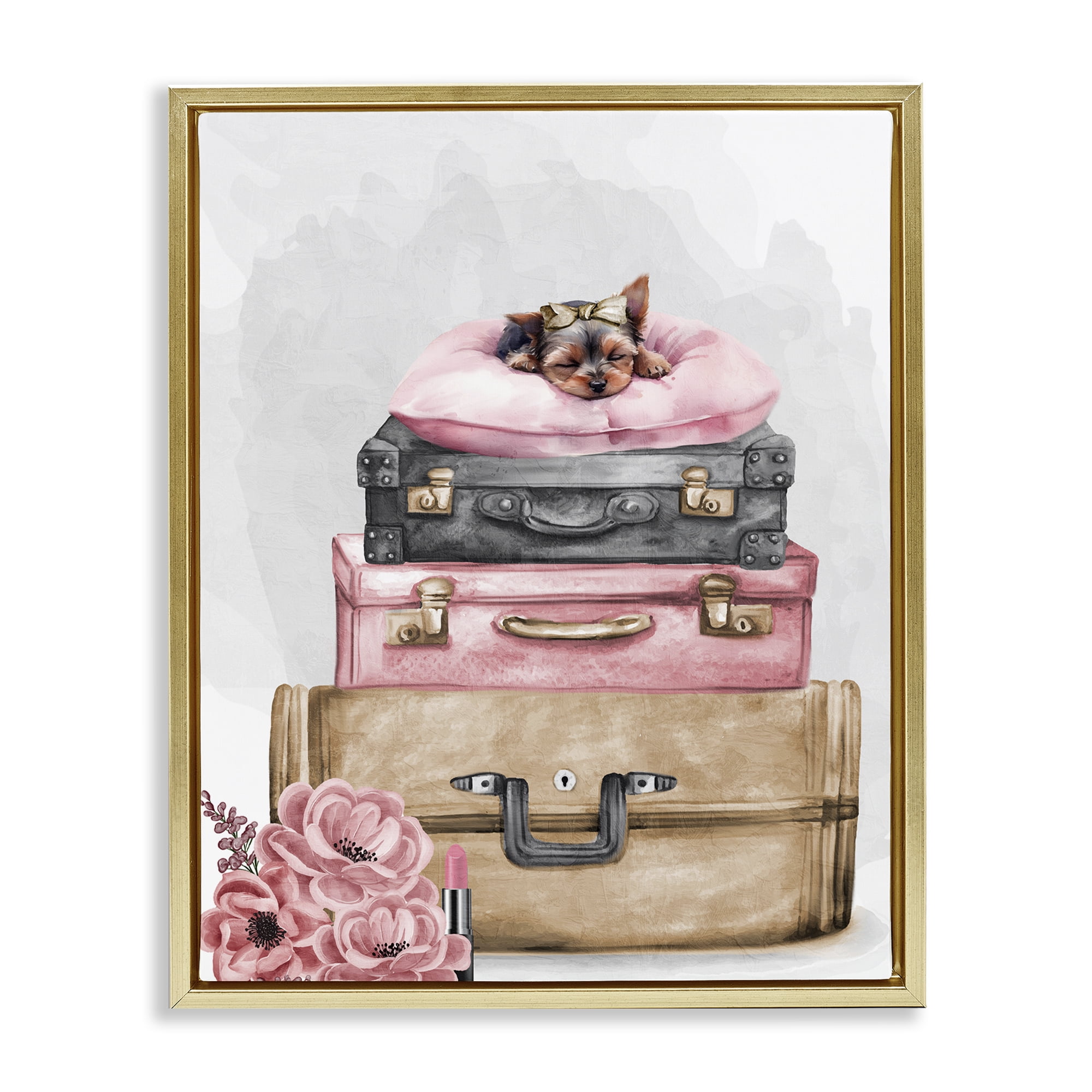 Stupell Industries Sleepy Pup Travel Gold Framed Floater Canvas Wall Art, design by Kim Allen