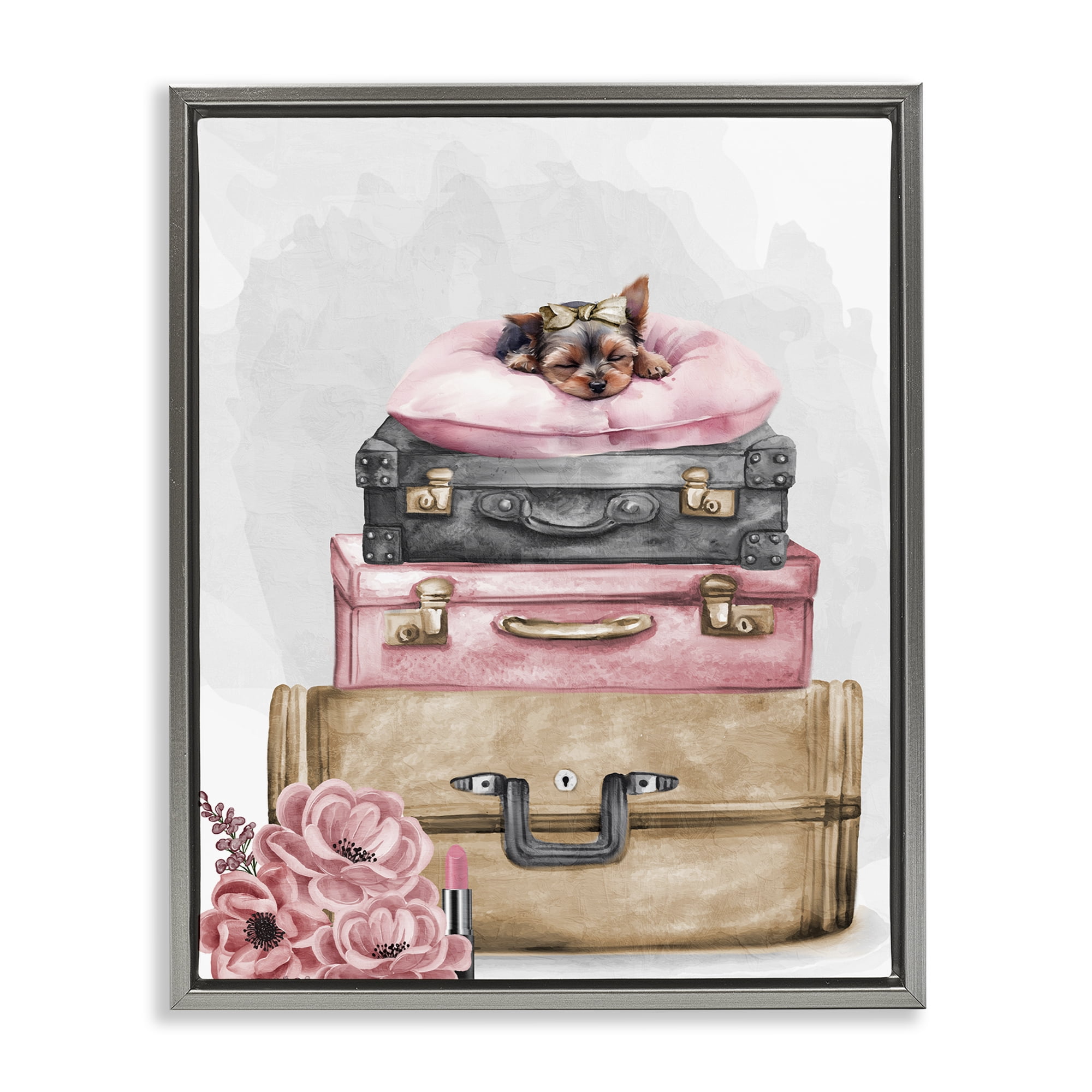 Stupell Industries Sleepy Pup Travel Gray Framed Floater Canvas Wall Art, design by Kim Allen