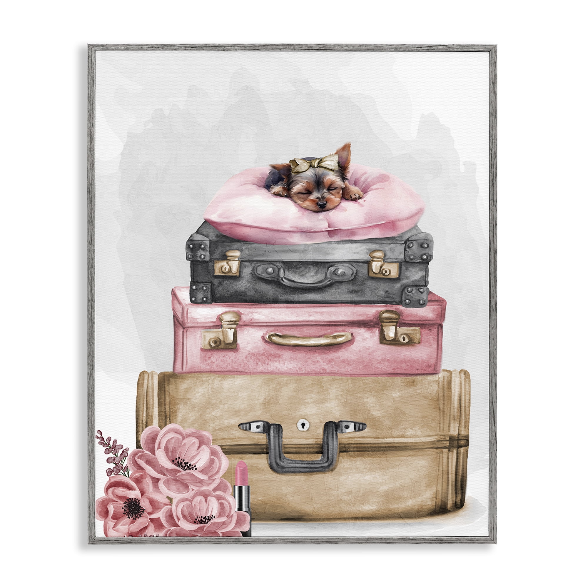 Stupell Industries Sleepy Pup Travel Gray Framed Giclee Art, design by Kim Allen