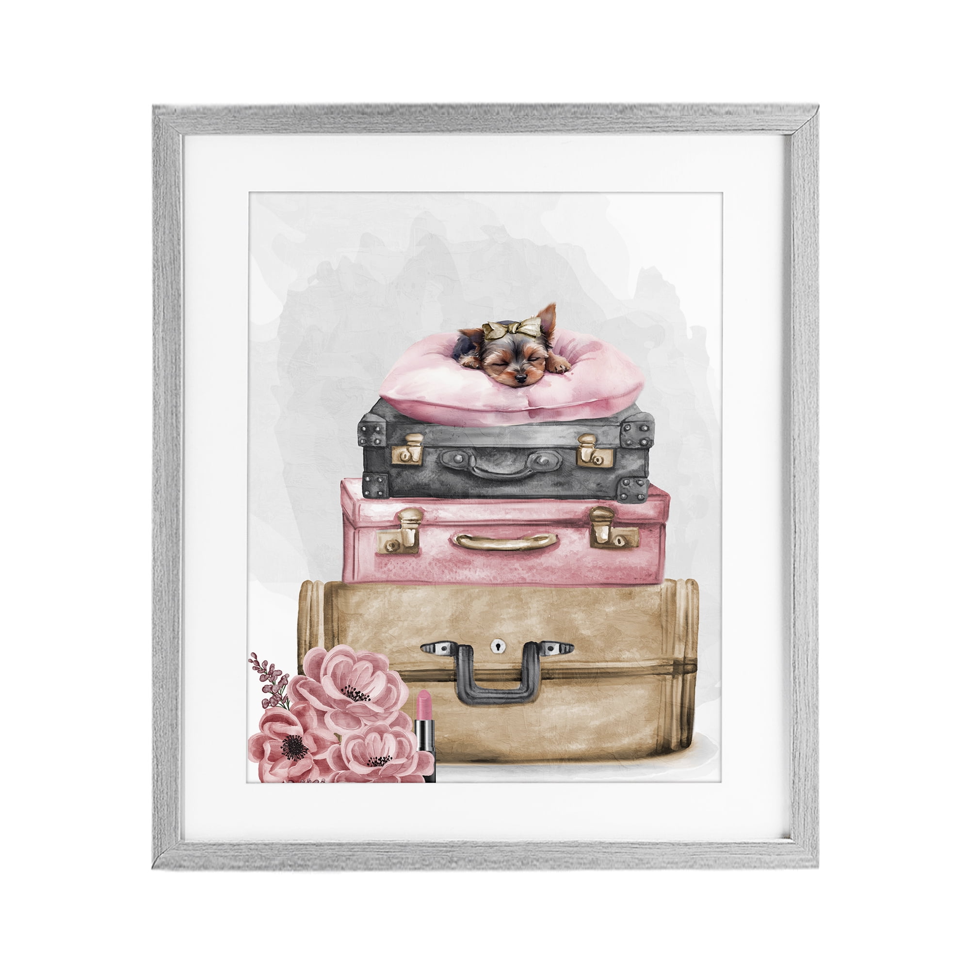 Stupell Industries Sleepy Pup Travel Gray Framed Print Under Glass, design by Kim Allen