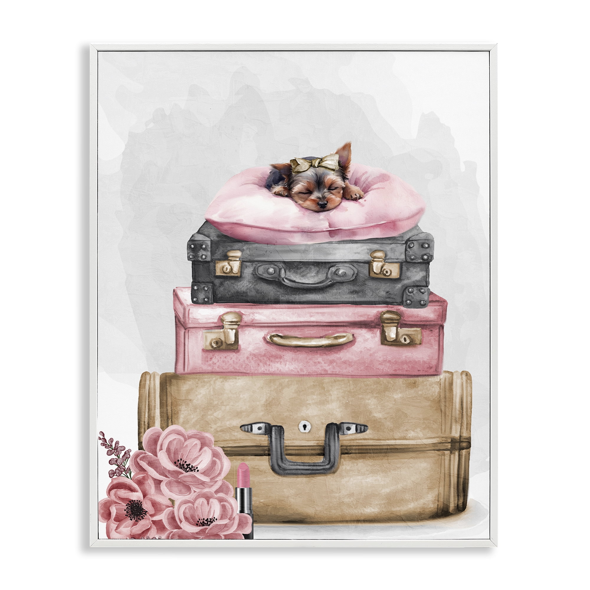 Stupell Industries Sleepy Pup Travel White Framed Giclee Art, design by Kim Allen