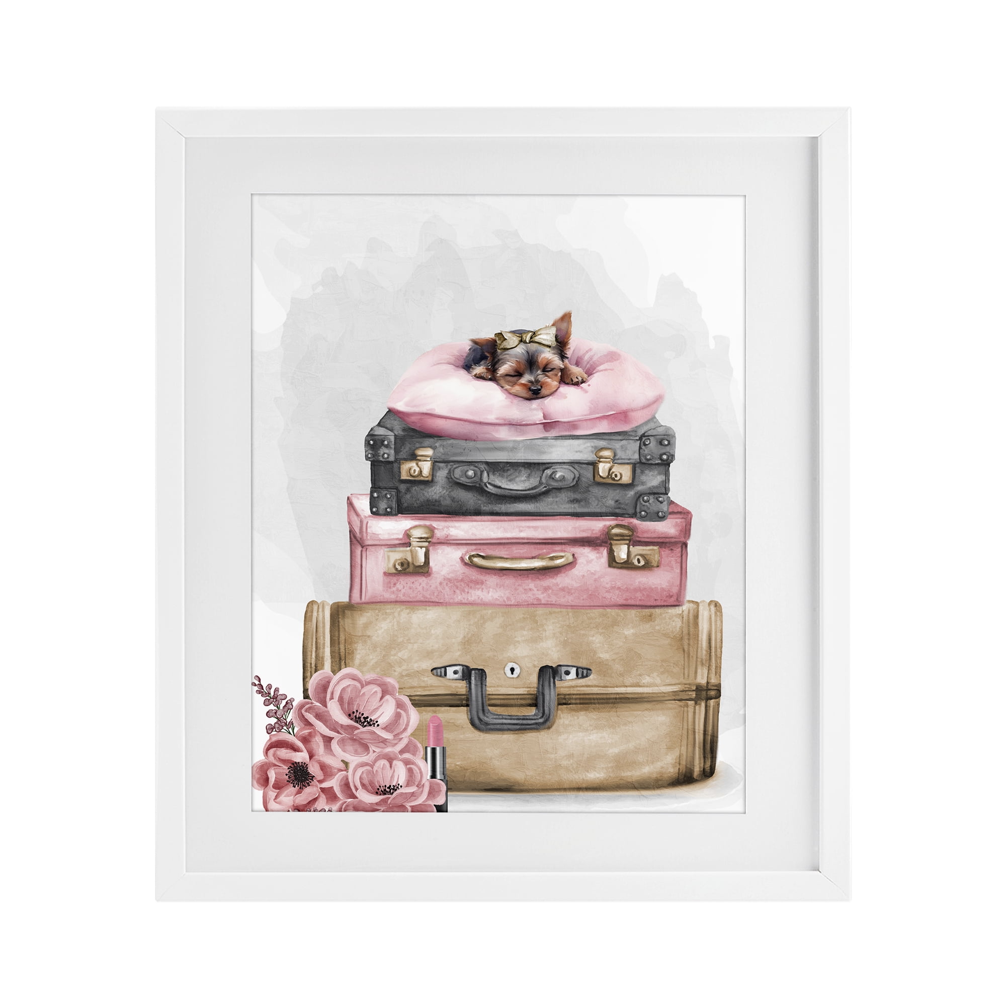 Stupell Industries Sleepy Pup Travel White Framed Print Under Glass, design by Kim Allen