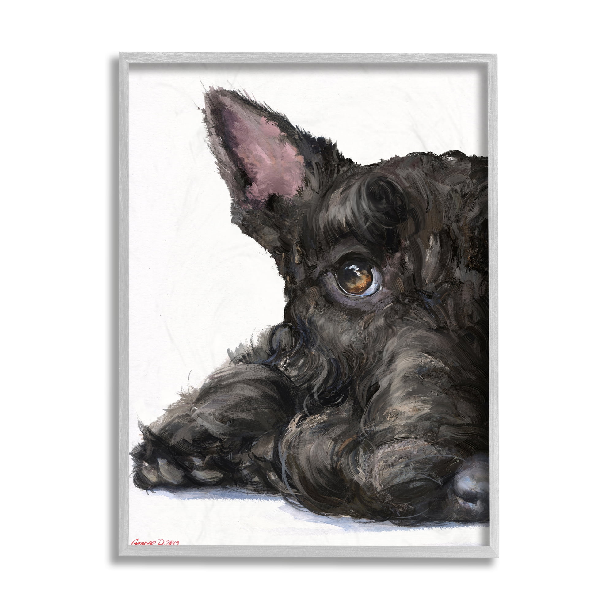 Stupell Industries Sleepy Scottish Terrier Portrait Adorable Pet Dog Grey Framed, 16 x 20, Design by George Dyachenko