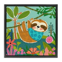 Stupell Industries Sleepy Sloth in Nature Animals Painting Black Floater Framed Canvas Art Print Wall Art, 18 x 18