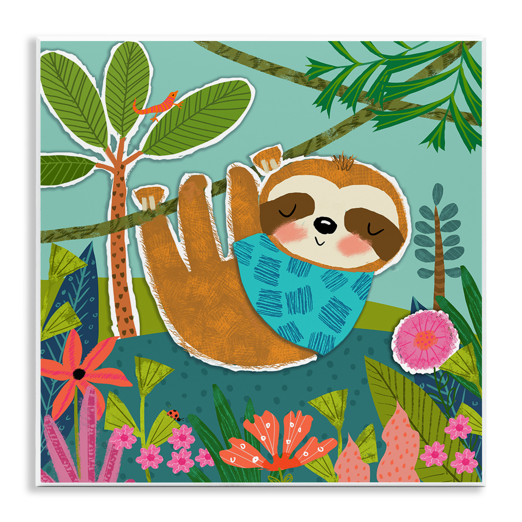 Stupell Industries Sleepy Sloth in Nature Animals Painting Unframed Art Print Wall Art, 12 x 12