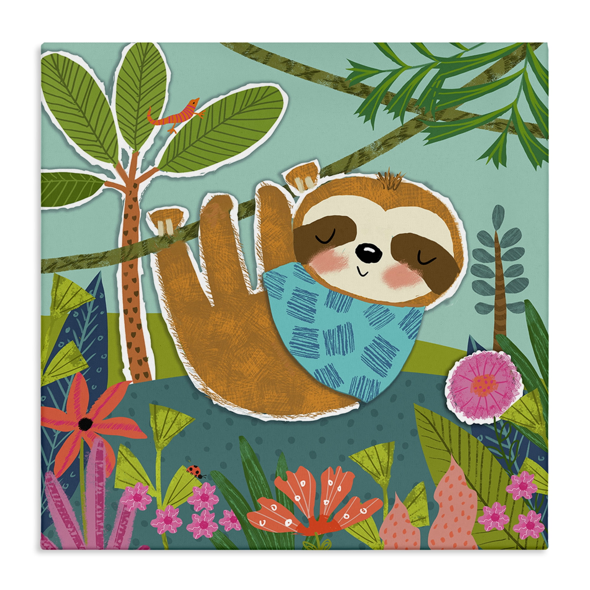 Stupell Industries Sleepy Sloth in Nature Animals Painting Wrapped Canvas Art Print Wall Art, 17 x 17