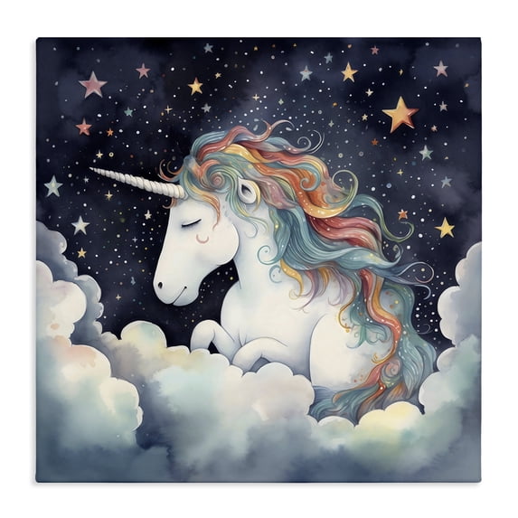 Stupell Industries Eclectic Sleepy Unicorn in Starlit Clouds Canvas Art, 24 x 24, by Creative Studio