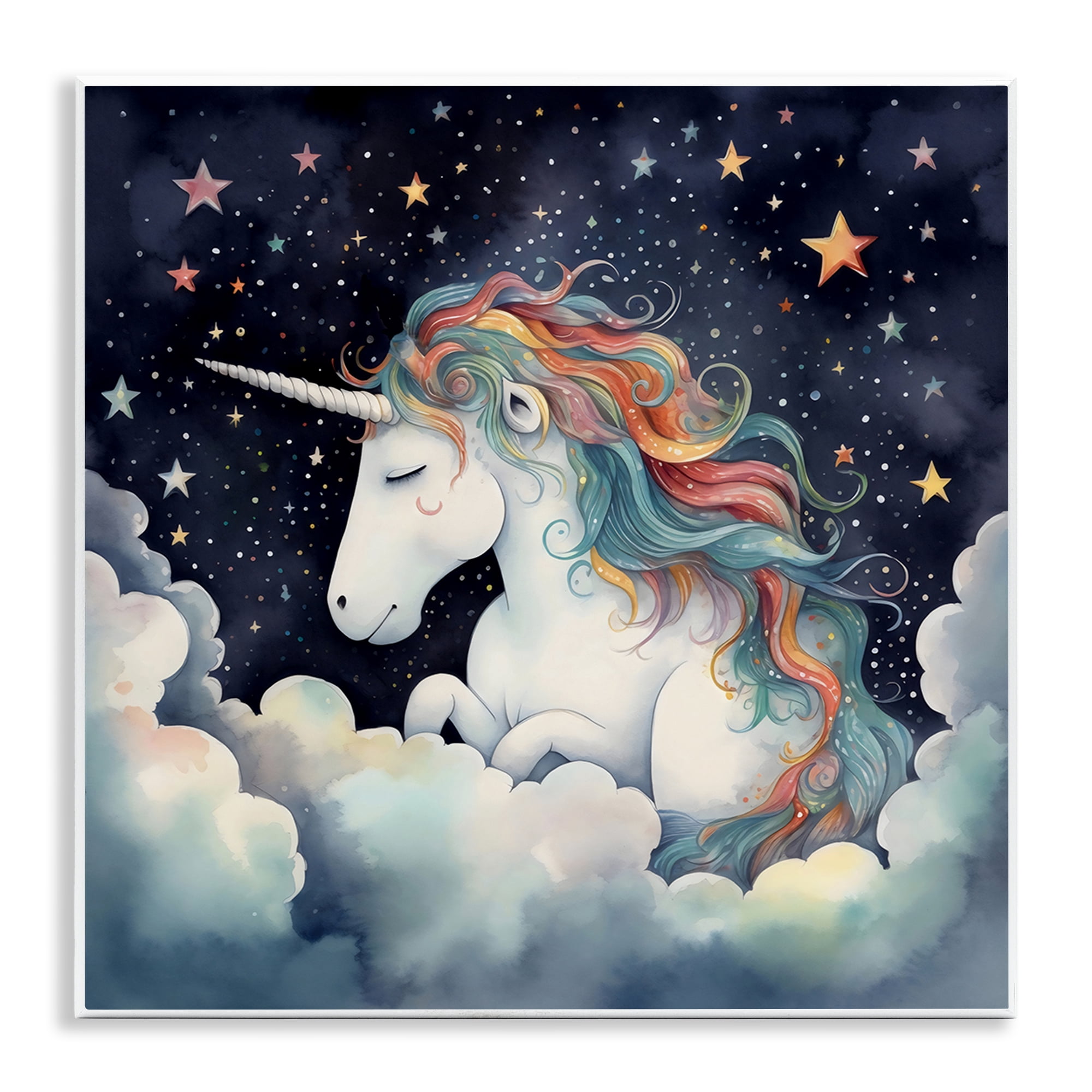 Stupell Industries Sleepy Unicorn in Starlit Clouds Wall Plaque Art, design by Creative Studio