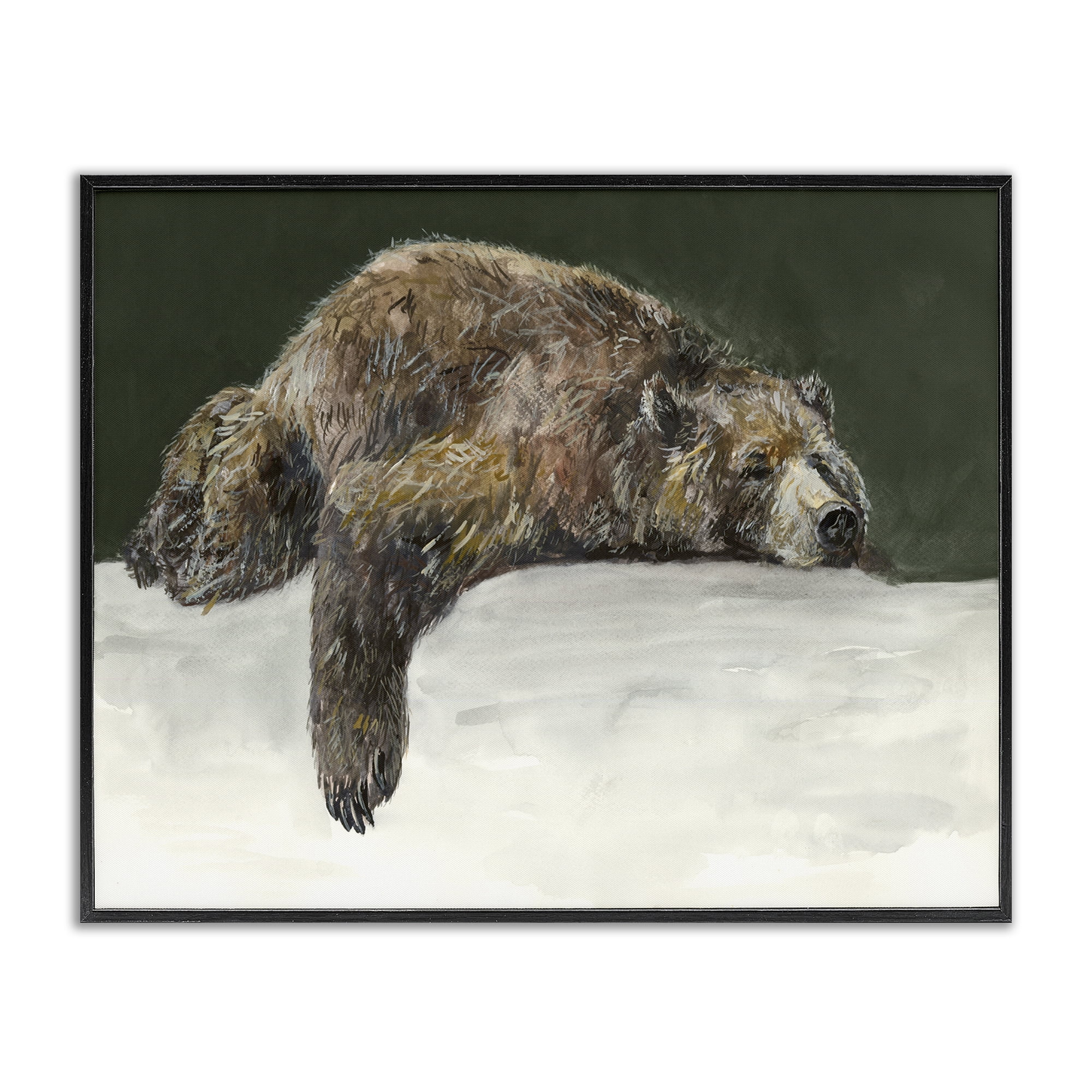 Stupell Industries Sleepy Woodland Bear Animals Painting Black Framed Art Print Wall Art, 30 x 24