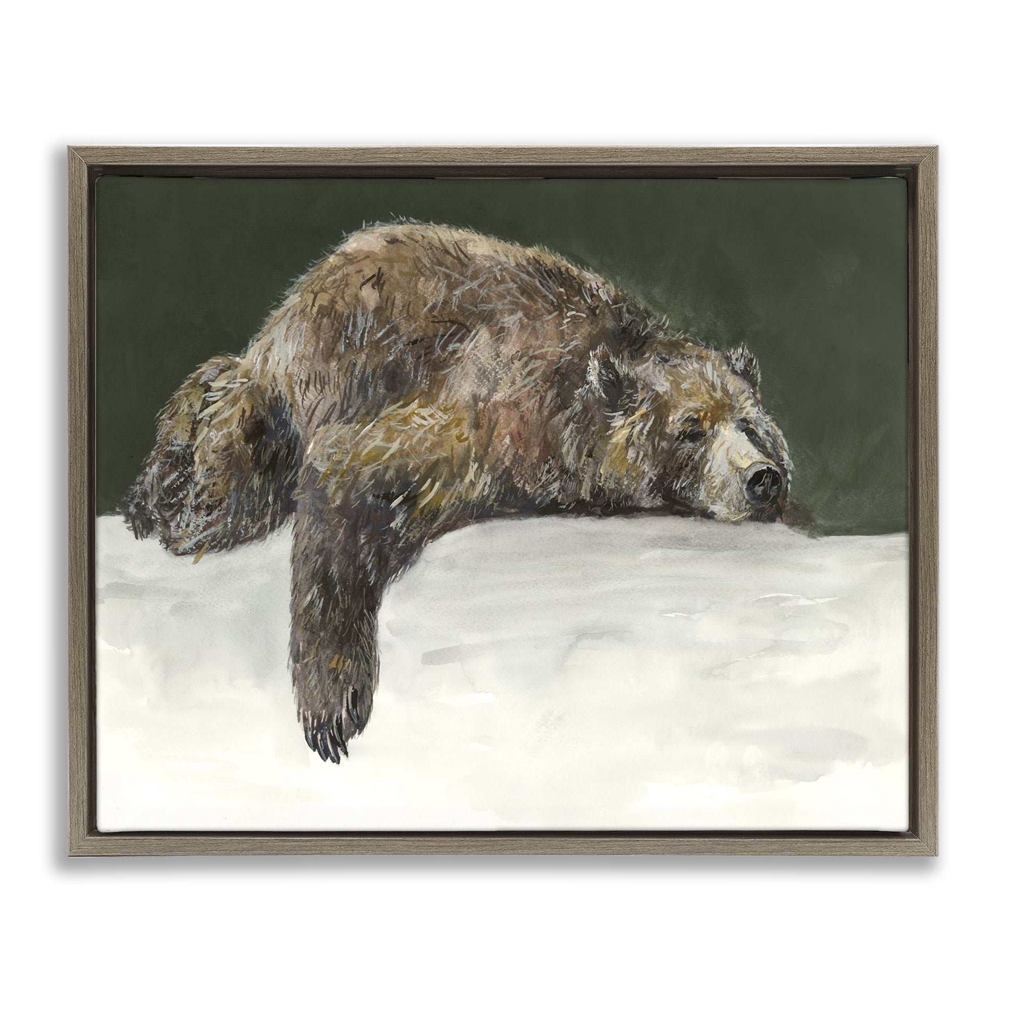 Stupell Industries Sleepy Woodland Bear Animals Painting Brown Floater Framed Canvas Art Print Wall Art, 31 x 25
