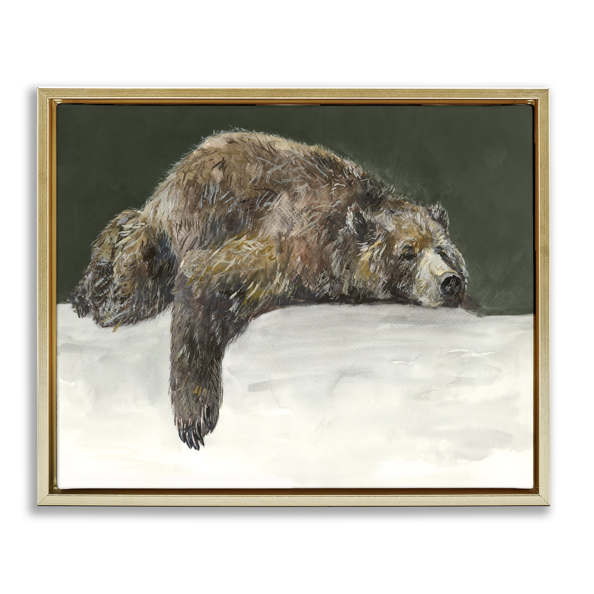 Stupell Industries Sleepy Woodland Bear Animals Painting Gold Floater Framed Canvas Art Print Wall Art, 21 x 17