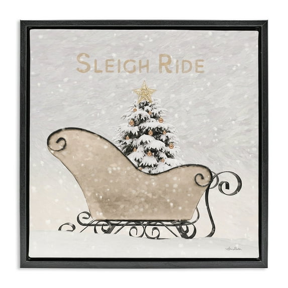 Stupell Industries Sleigh Ride Winter Scene Holiday Painting Black Floater Framed Canvas Art Print Wall Art, 18 x 18