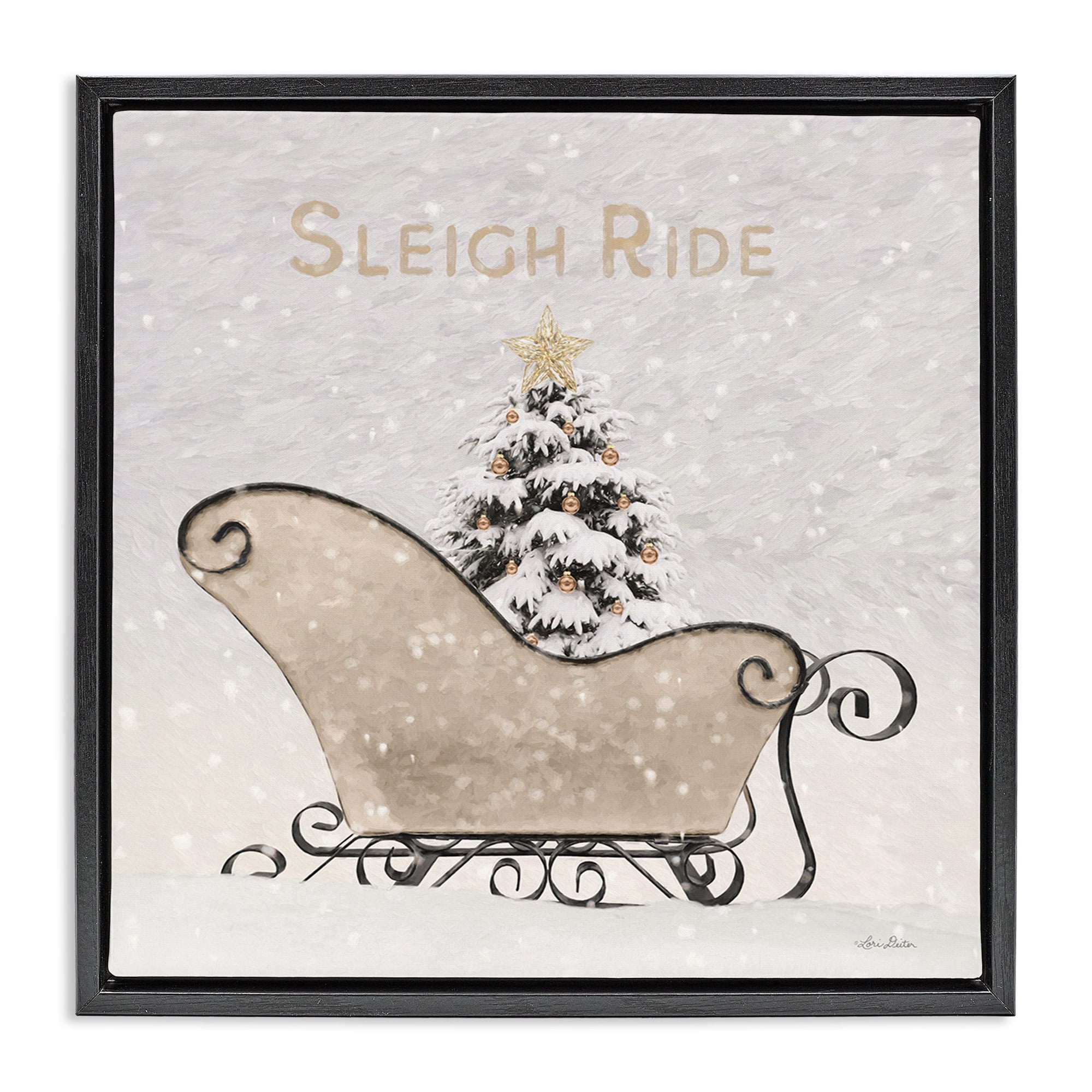 Stupell Industries Sleigh Ride Winter Scene Holiday Painting Black Floater Framed Canvas Art Print Wall Art, 25 x 25