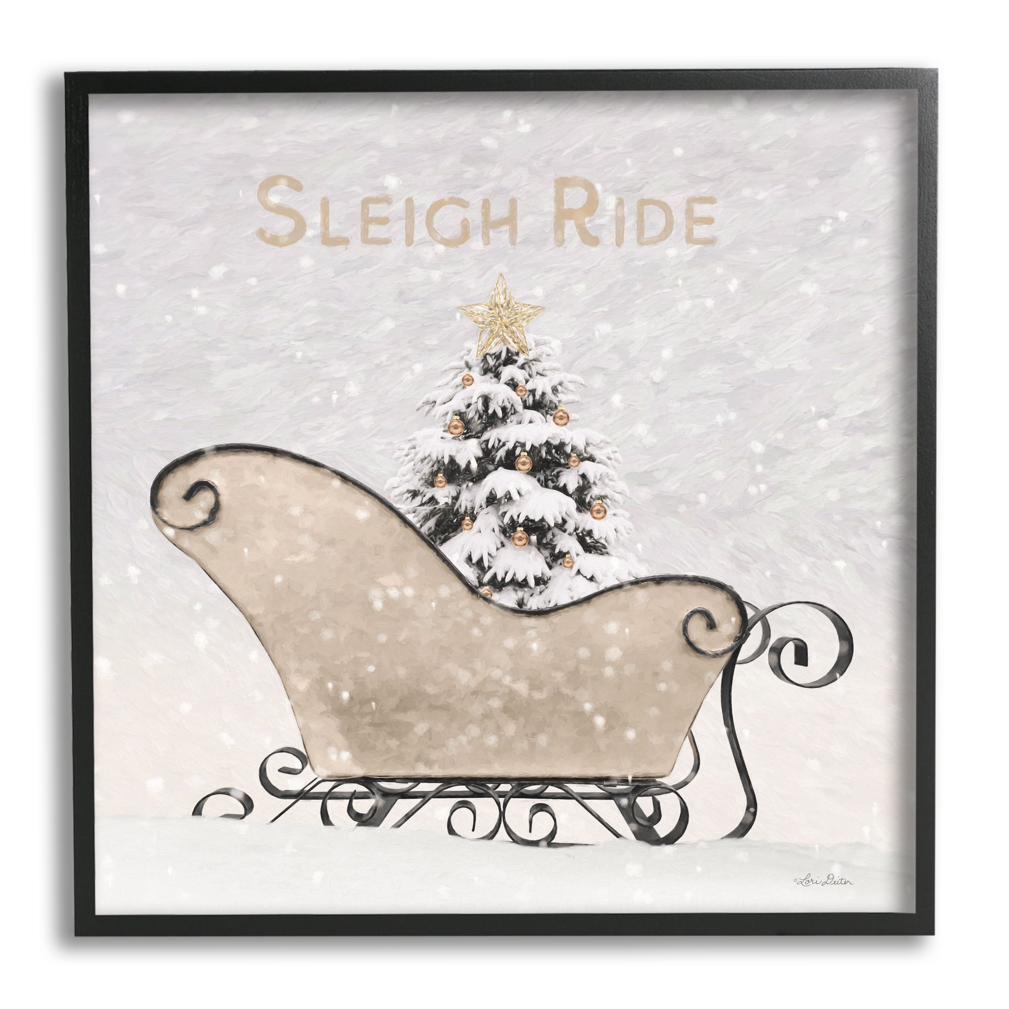 Stupell Industries Sleigh Ride Winter Scene Holiday Painting Black Framed Art Print Wall Art, 17 x 17