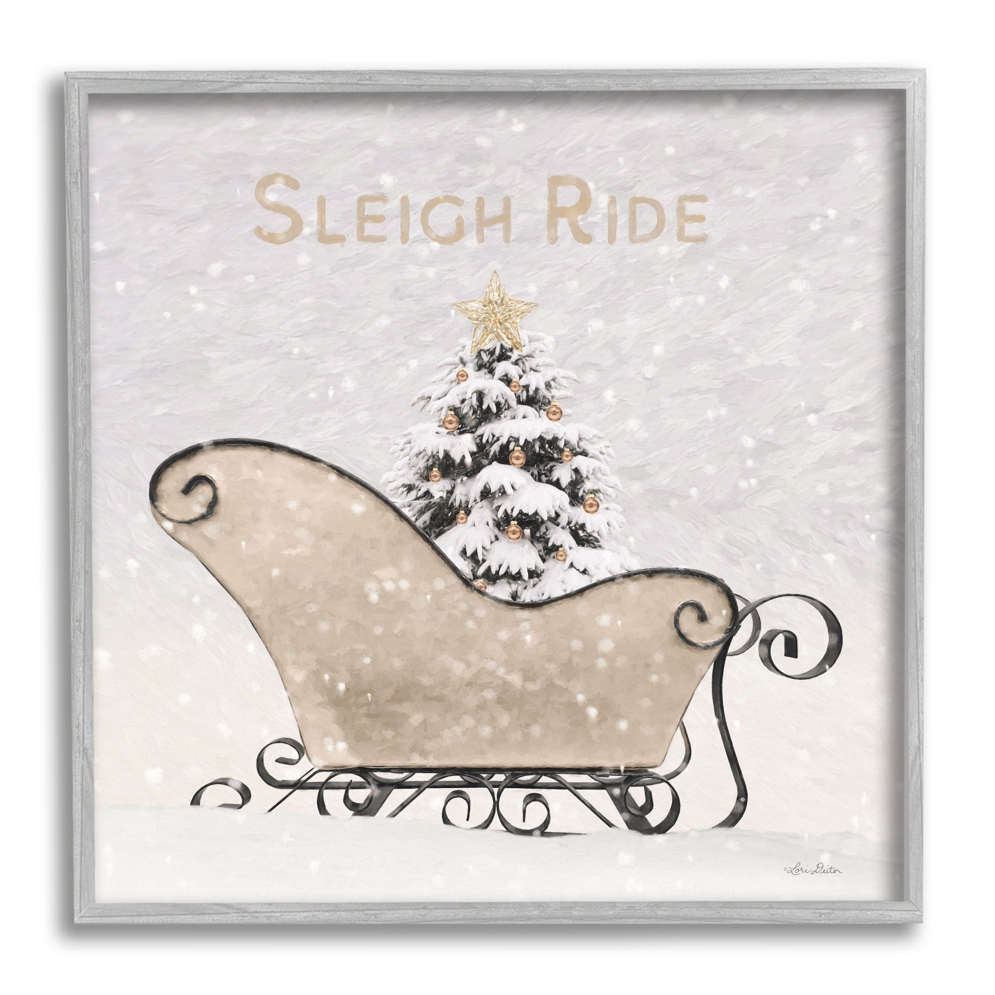 Stupell Industries Sleigh Ride Winter Scene Holiday Painting Gray Framed Art Print Wall Art, 17 x 17