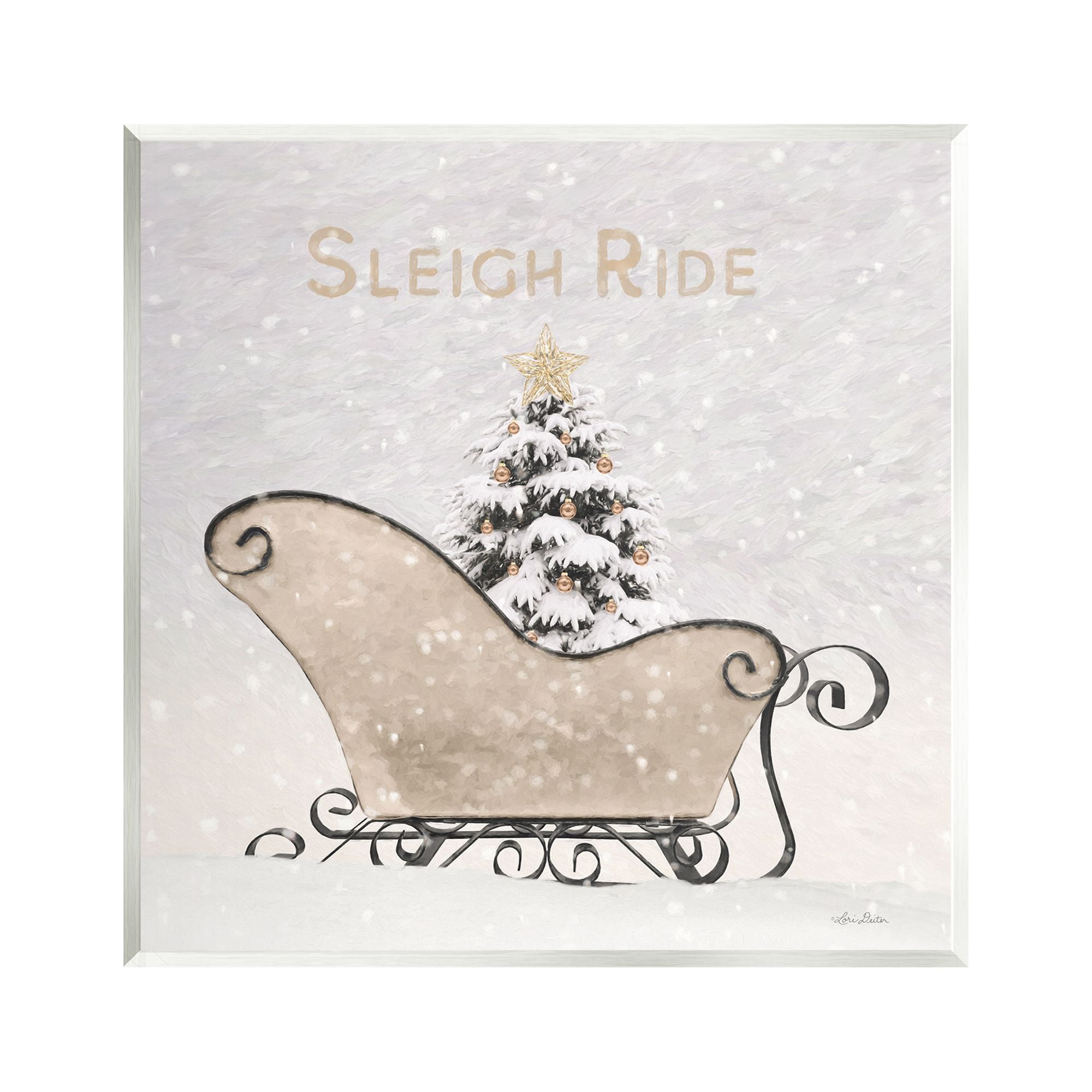 Sleigh Ride Winter Scene Beige and Black MDF Wall Art