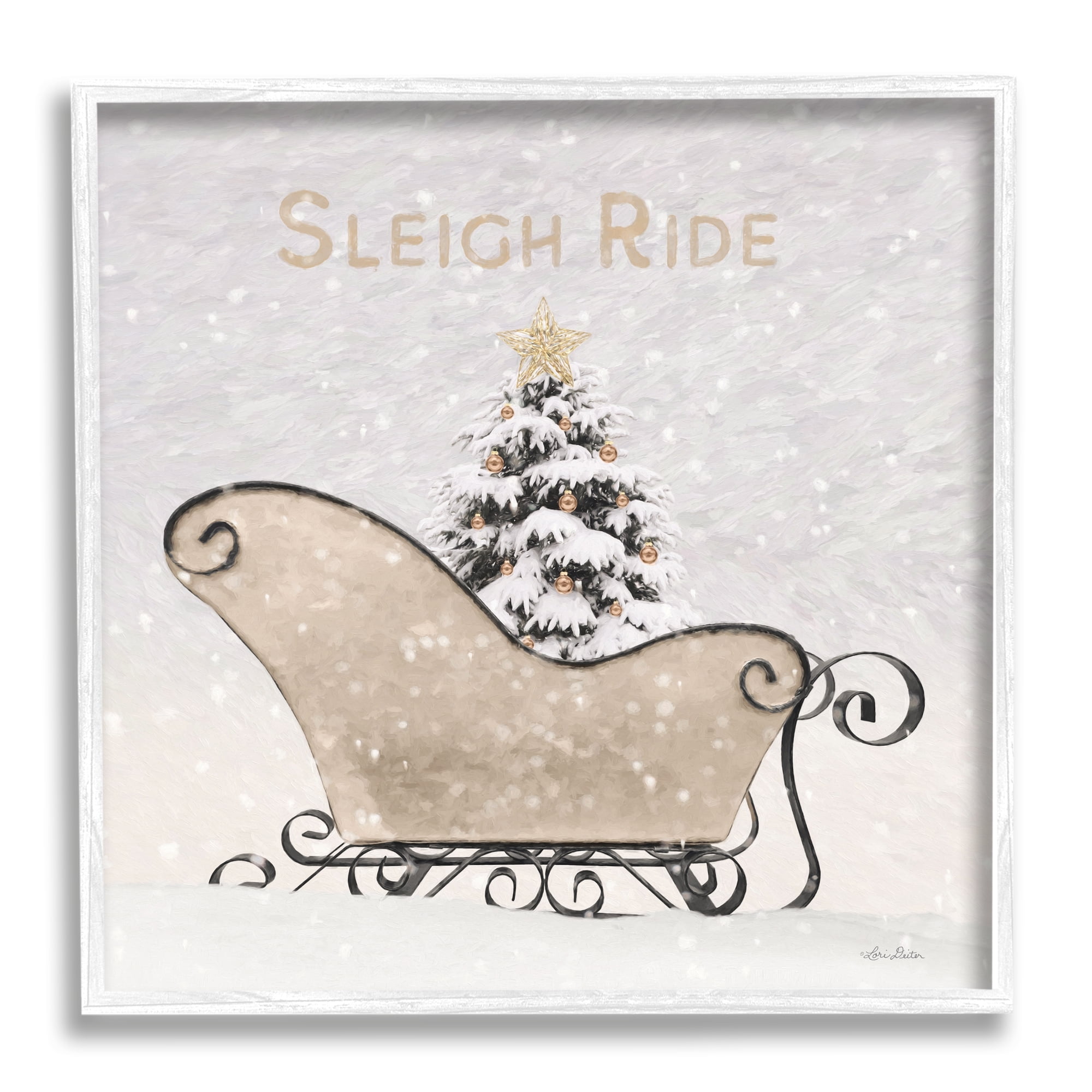 Stupell Industries Sleigh Ride Winter Scene Holiday Painting White Framed Art Print Wall Art, 17 x 17