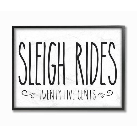 Stupell Industries Sleigh Rides Christmas Holiday Black And White Word DesignFramed Wall Art By Artist Lettered and Lined