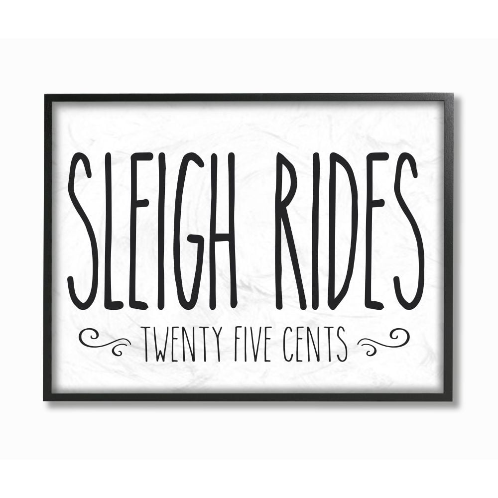 Stupell Industries Sleigh Rides Christmas Holiday Black And White Word DesignFramed Wall Art By Artist Lettered and Lined