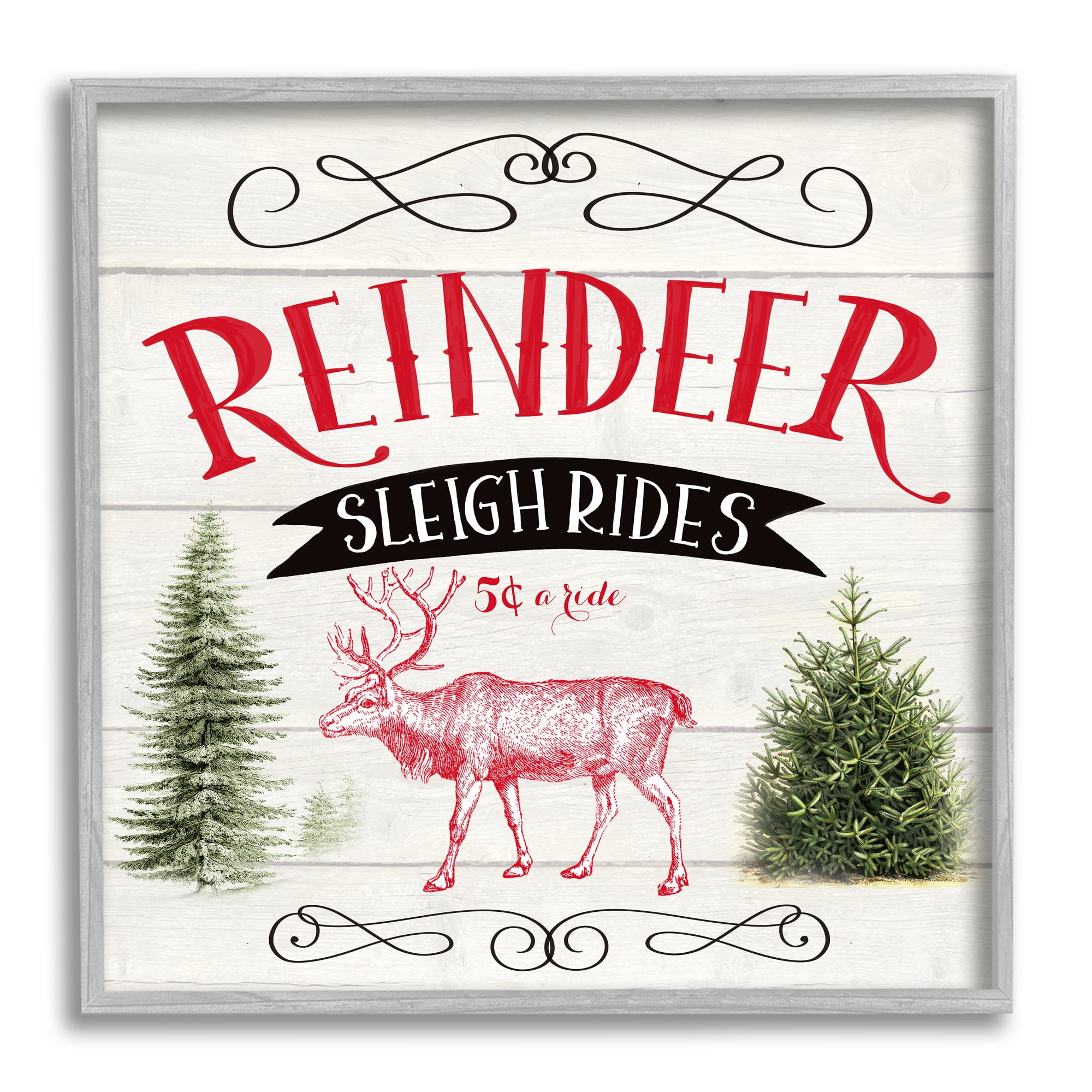 Stupell Industries Sleigh Rides Phrase Holiday Painting Gray Framed Art Print Wall Art, 17 x 17