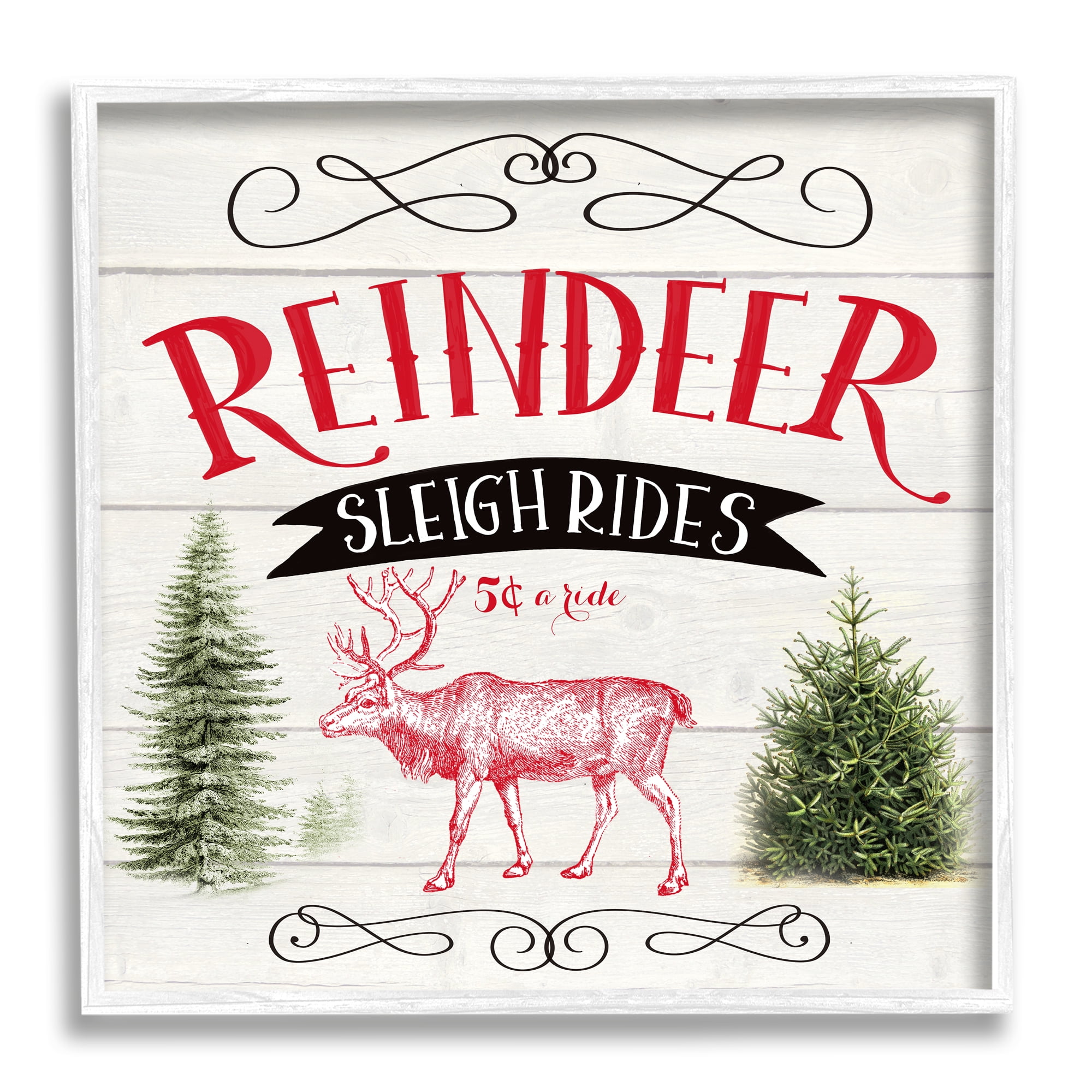 Stupell Industries Sleigh Rides Phrase Holiday Painting White Framed Art Print Wall Art, 17 x 17