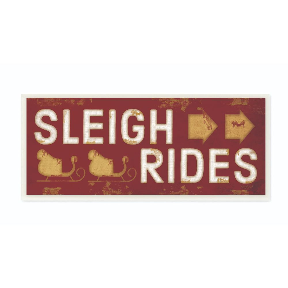 Stupell Industries Sleigh Rides Sign Red Holiday Christmas Word Design Wood Wall Art By Artist Jennifer Pugh