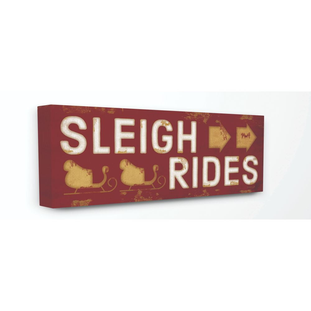 Stupell Industries Sleigh Rides Sign Red Holiday Christmas Word DesignCanvas Wall Art By Artist Jennifer Pugh