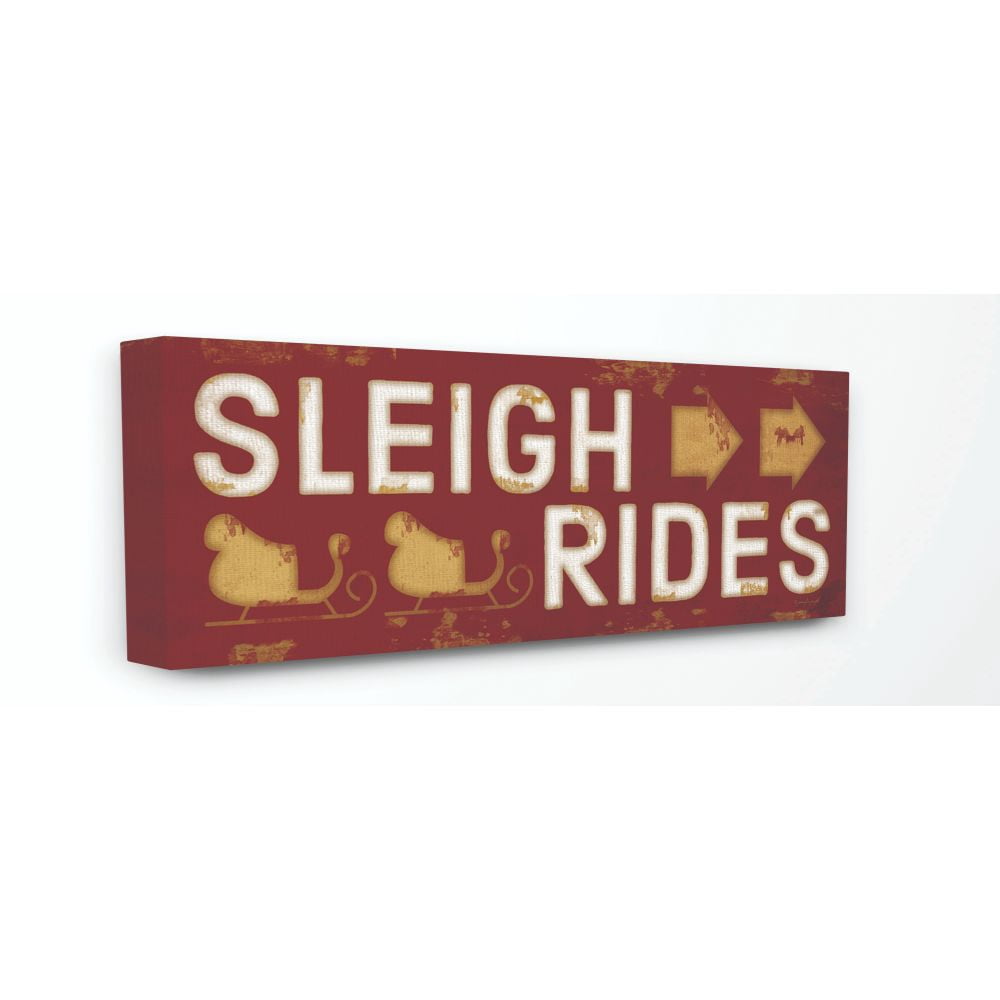 Stupell Industries Sleigh Rides Sign Red Holiday Christmas Word DesignCanvas Wall Art By Artist Jennifer Pugh