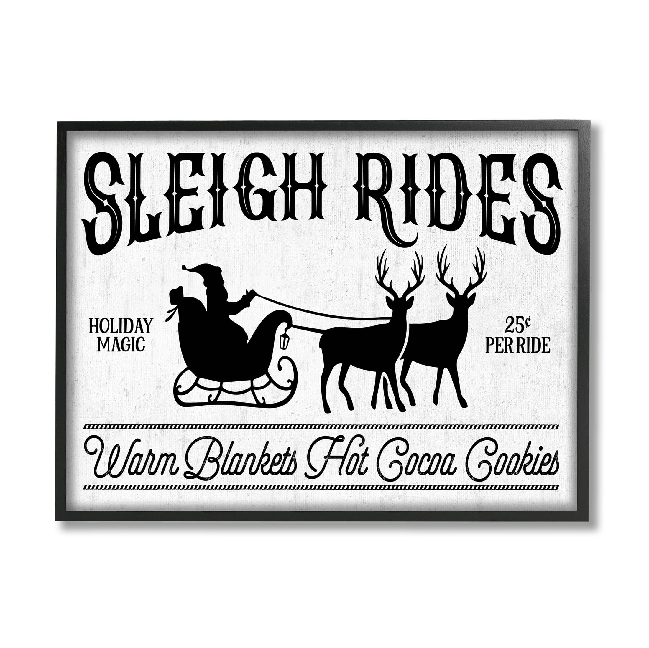 Stupell Industries Sleigh Rides Vintage Santa Claus Graphic Art Black Framed Art Print Wall Art, Design by Lettered and Lined