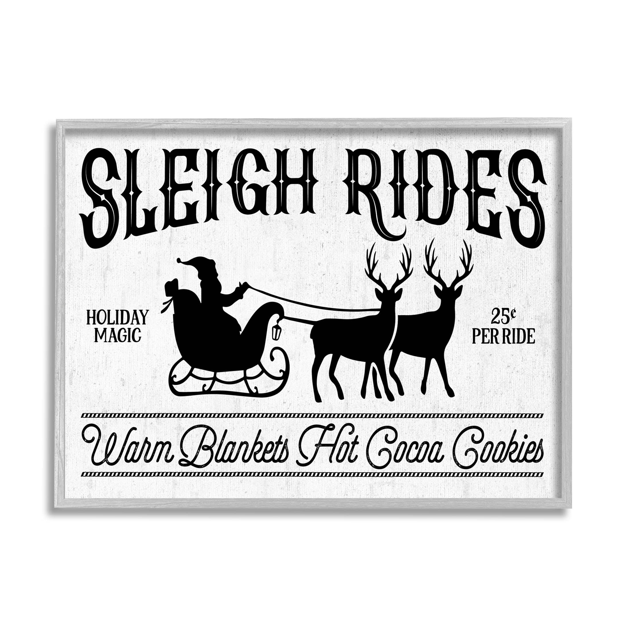 Stupell Industries Sleigh Rides Vintage Santa Claus Graphic Art Gray Framed Art Print Wall Art, Design by Lettered and Lined