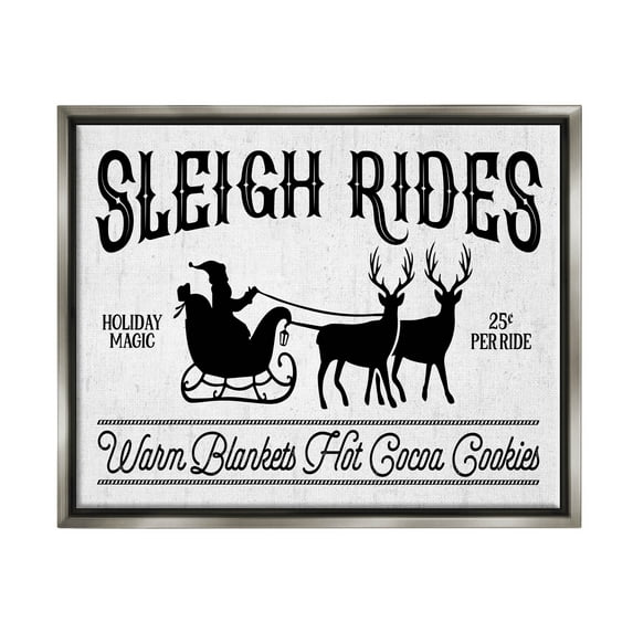 Stupell Industries Sleigh Rides Vintage Santa Claus Graphic Art Luster Gray Floating Framed Canvas Print Wall Art, Design by Lettered and Lined