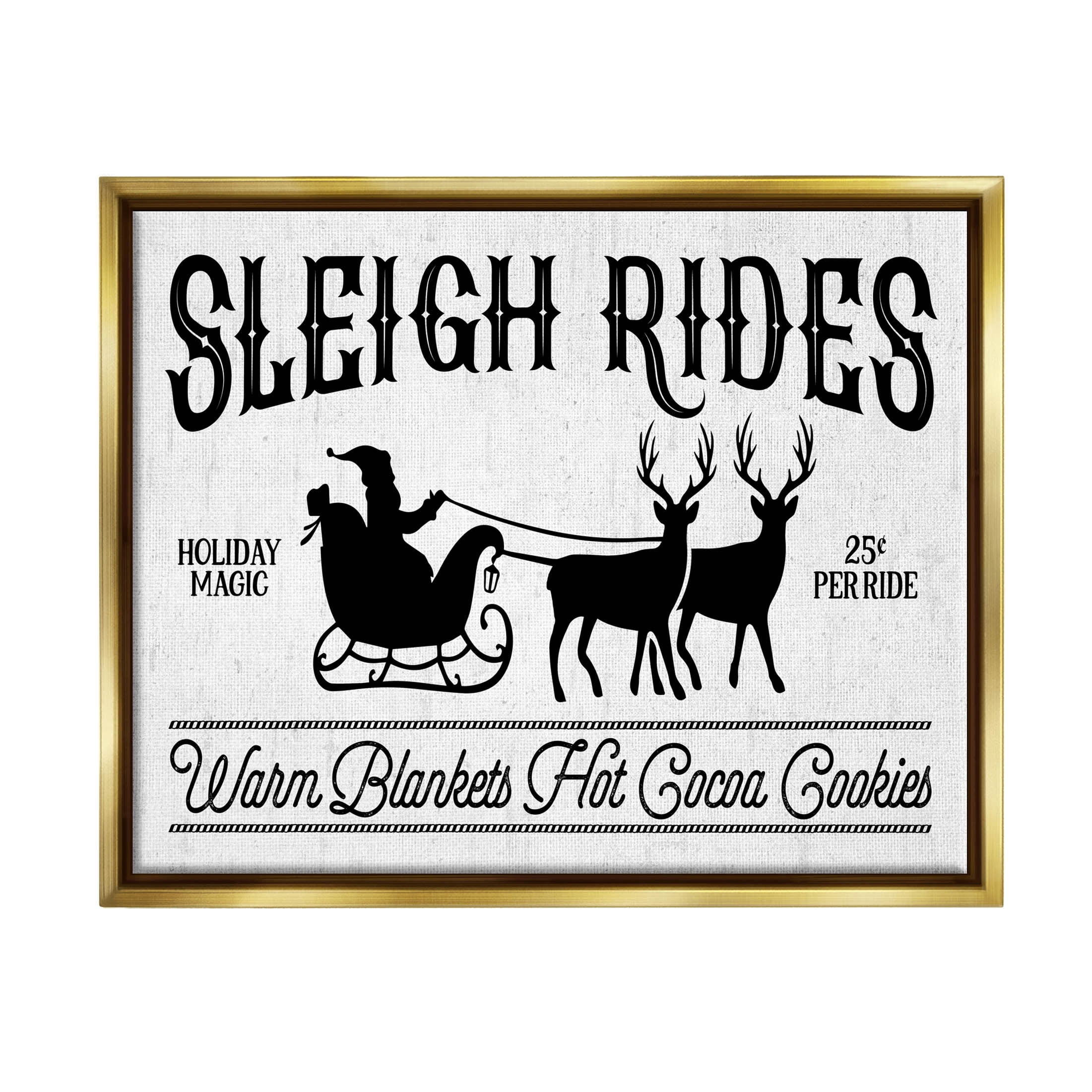Stupell Industries Sleigh Rides Vintage Santa Claus Graphic Art Metallic Gold Floating Framed Canvas Print Wall Art, Design by Lettered and Lined