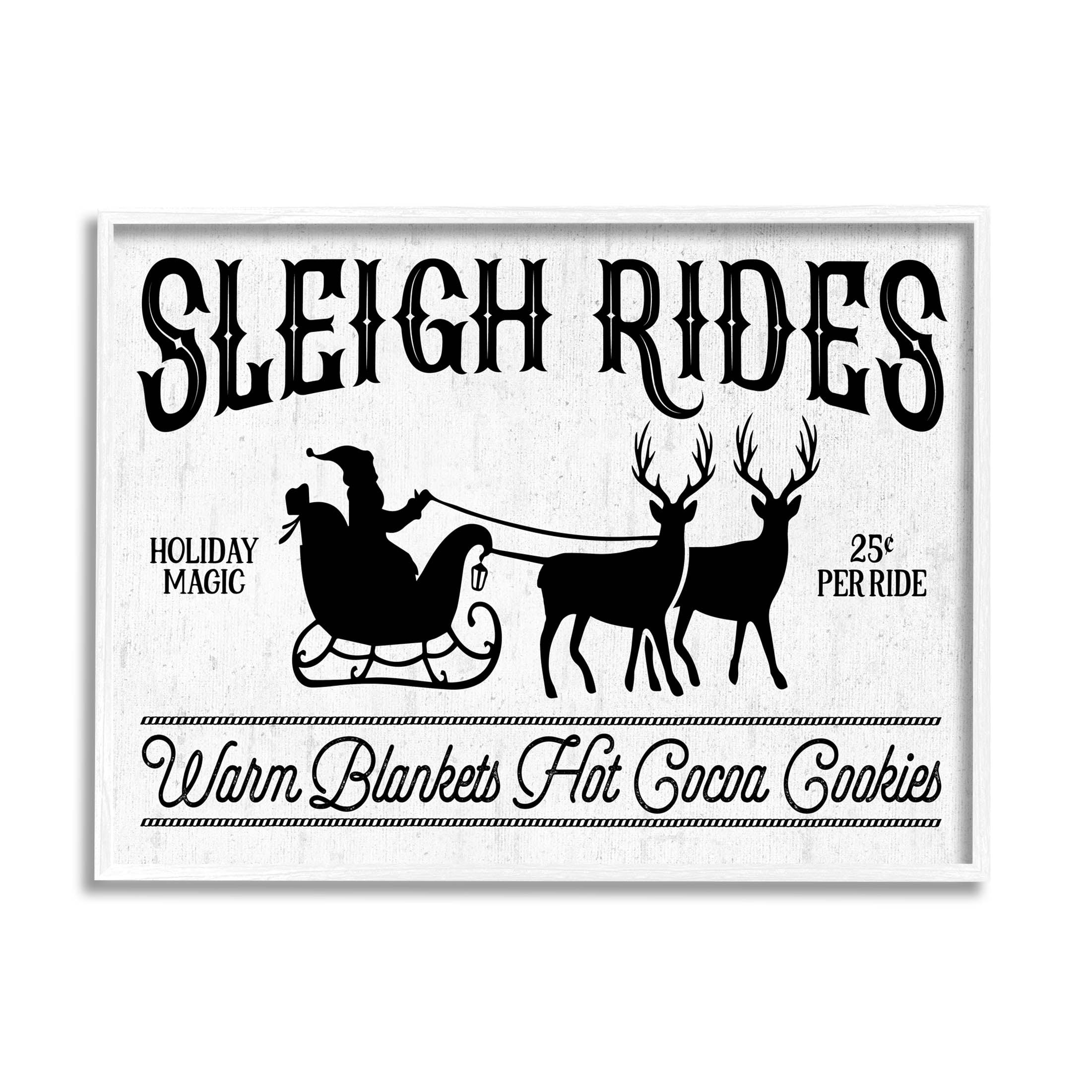 Stupell Industries Sleigh Rides Vintage Santa Claus Graphic Art White Framed Art Print Wall Art, Design by Lettered and Lined