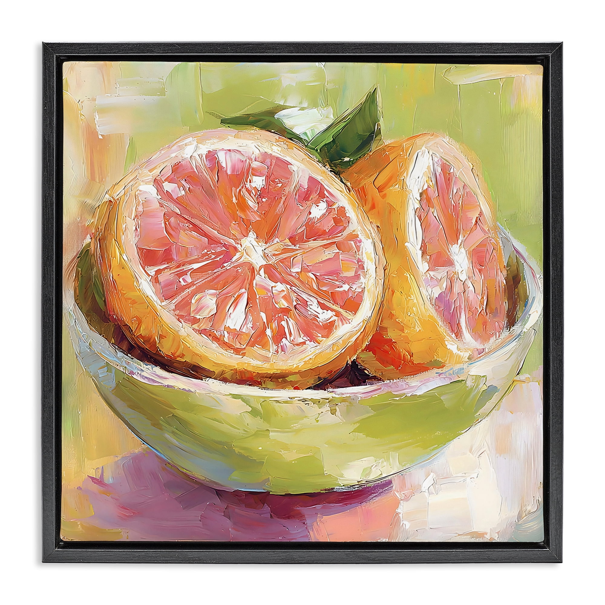 Stupell Industries Sliced Grapefruit in Bowl Black Framed Floater Canvas Wall Art, design by Riley B