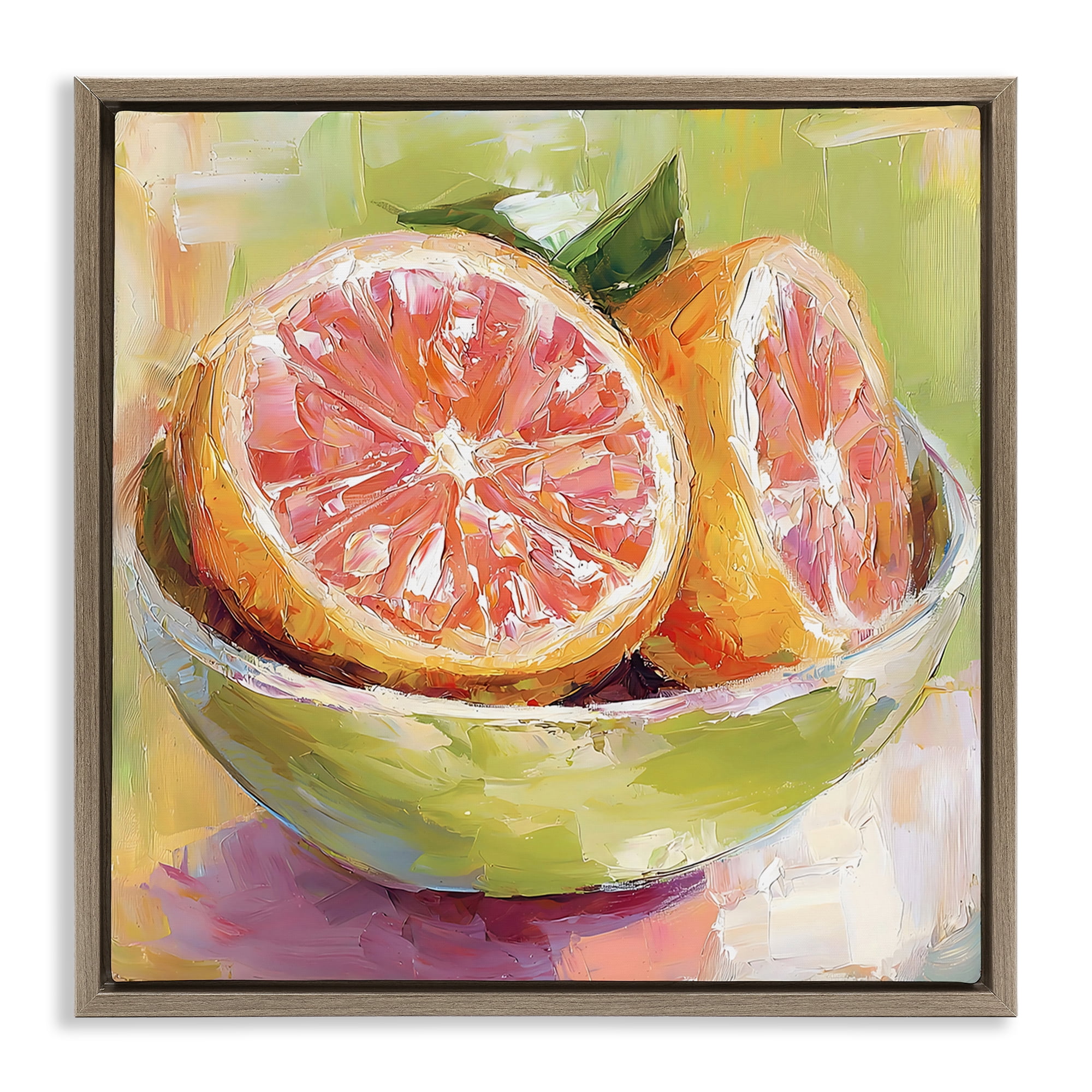 Stupell Industries Sliced Grapefruit in Bowl Brown Framed Floater Canvas Wall Art, design by Riley B