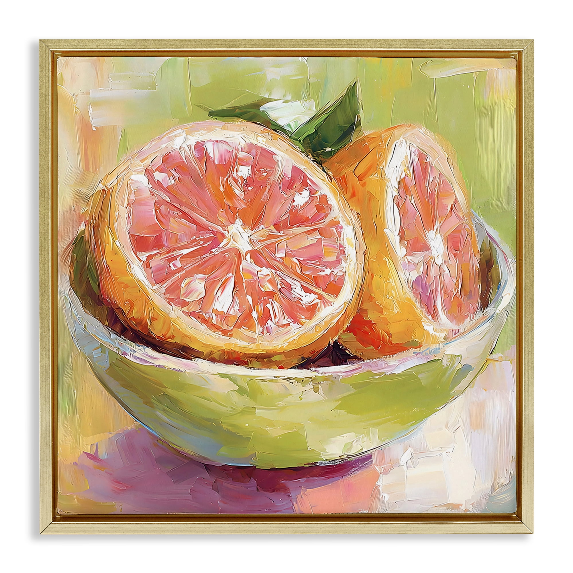 Stupell Industries Sliced Grapefruit in Bowl Gold Framed Floater Canvas Wall Art, design by Riley B