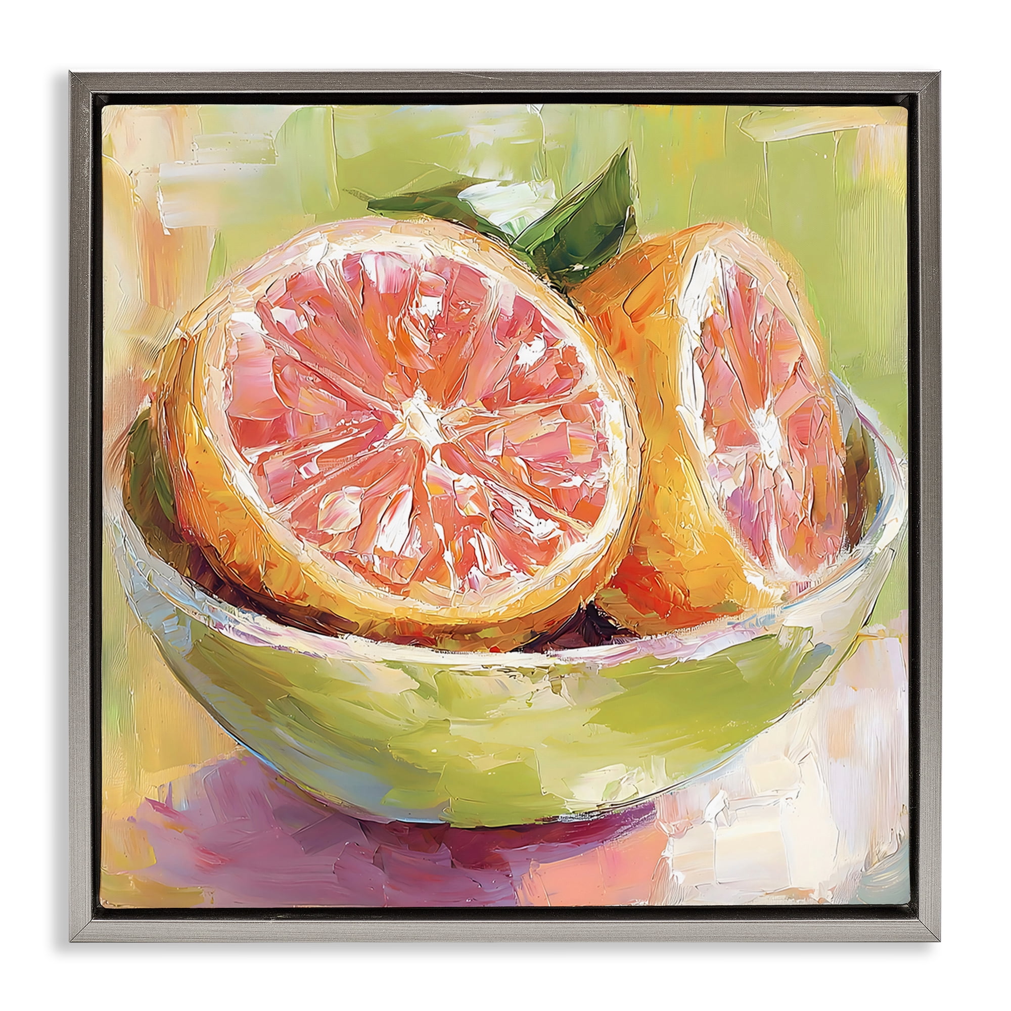 Stupell Industries Sliced Grapefruit in Bowl Gray Framed Floater Canvas Wall Art, design by Riley B