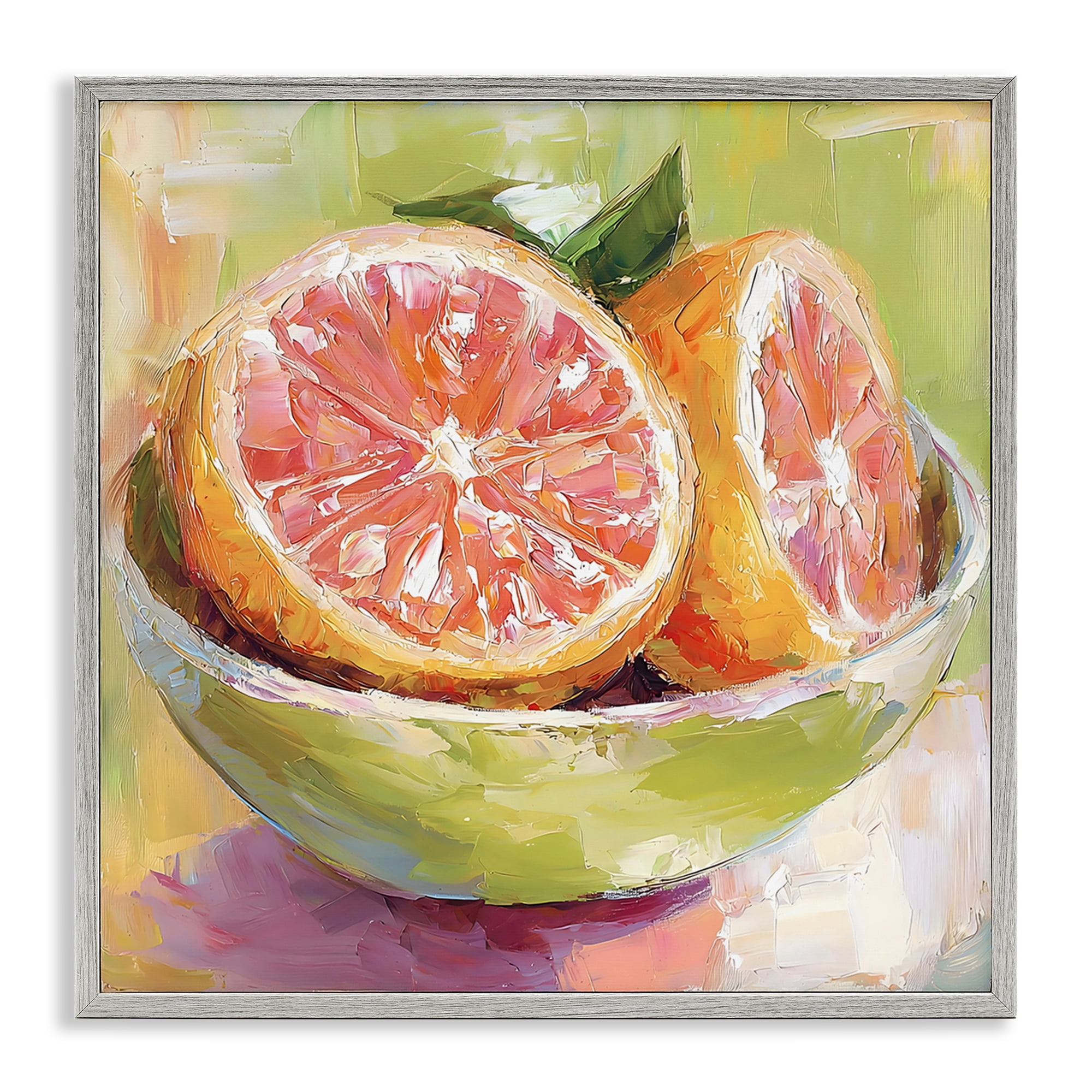 Stupell Industries Sliced Grapefruit in Bowl Gray Framed Giclee Art, design by Riley B