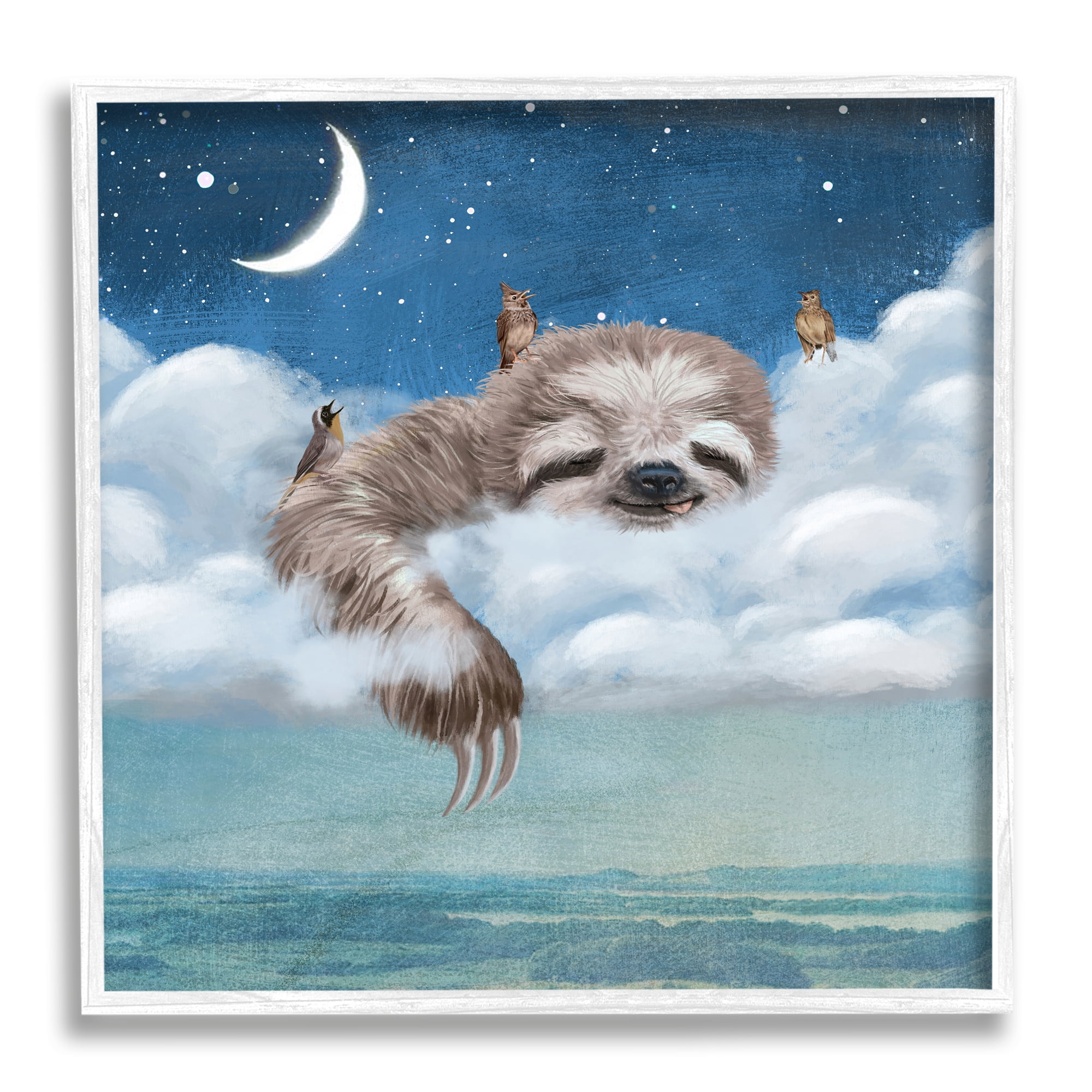 Stupell Industries Sloth Asleep in Clouds Animals & Insects Painting White Framed Art Print Wall Art, 17 x 17