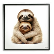 Stupell Industries Sloth & Baby Smiling Animals & Insects Painting Black Framed Art Print Wall Art, 12 x 12