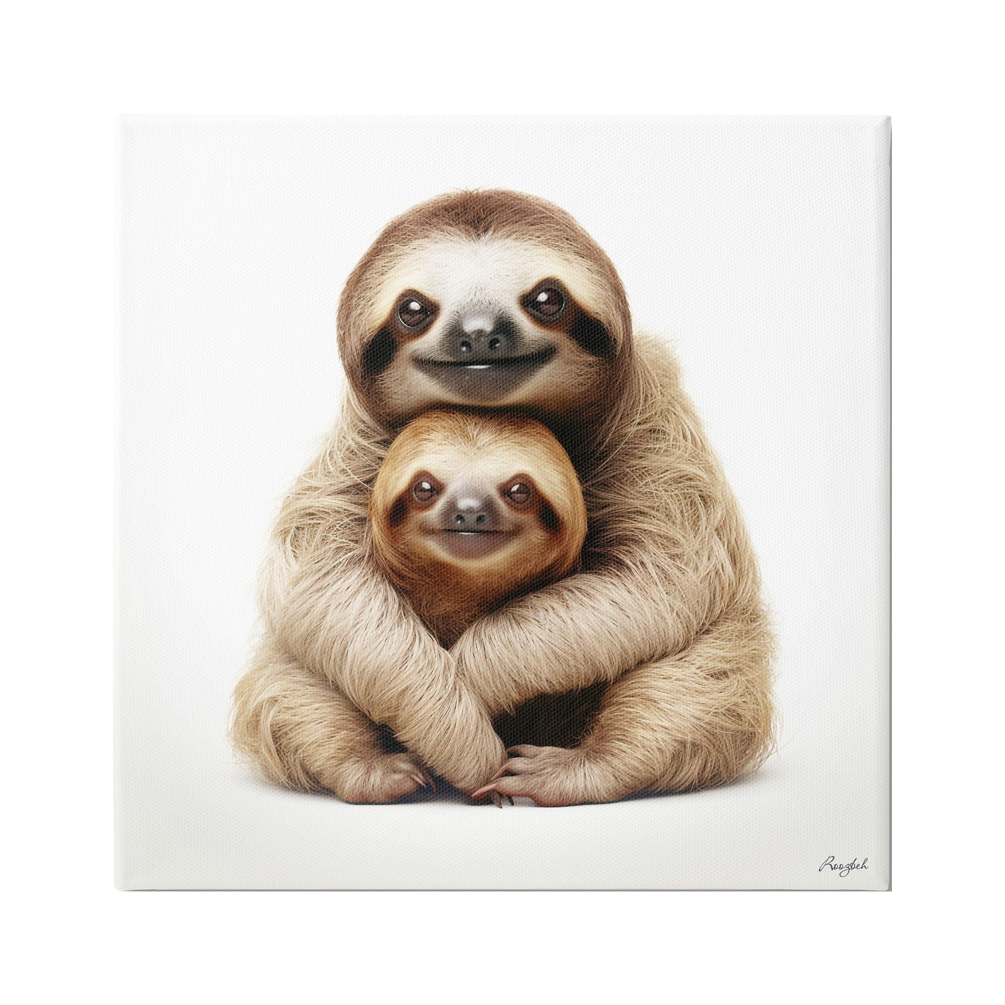 Stupell Industries Sloth & Baby Smiling Animals & Insects Painting Gallery Wrapped Canvas Art Print Wall Art, 30 x 30