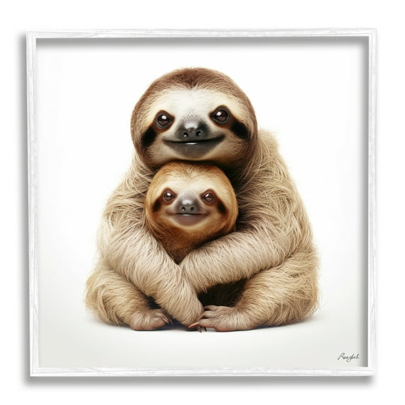 Stupell Industries Sloth & Baby Smiling Animals & Insects Painting White Framed Art Print Wall Art, 24 x 24