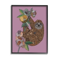 Stupell Industries Sloth Hanging Flower Blossoms Intricate Fractals Pattern Graphic Art Black Framed Art Print Wall Art, Design by Valentina Harper