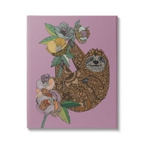 Stupell Industries Sloth Hanging Flower Blossoms Intricate Fractals Pattern Graphic Art Gallery Wrapped Canvas Print Wall Art, Design by Valentina Harper