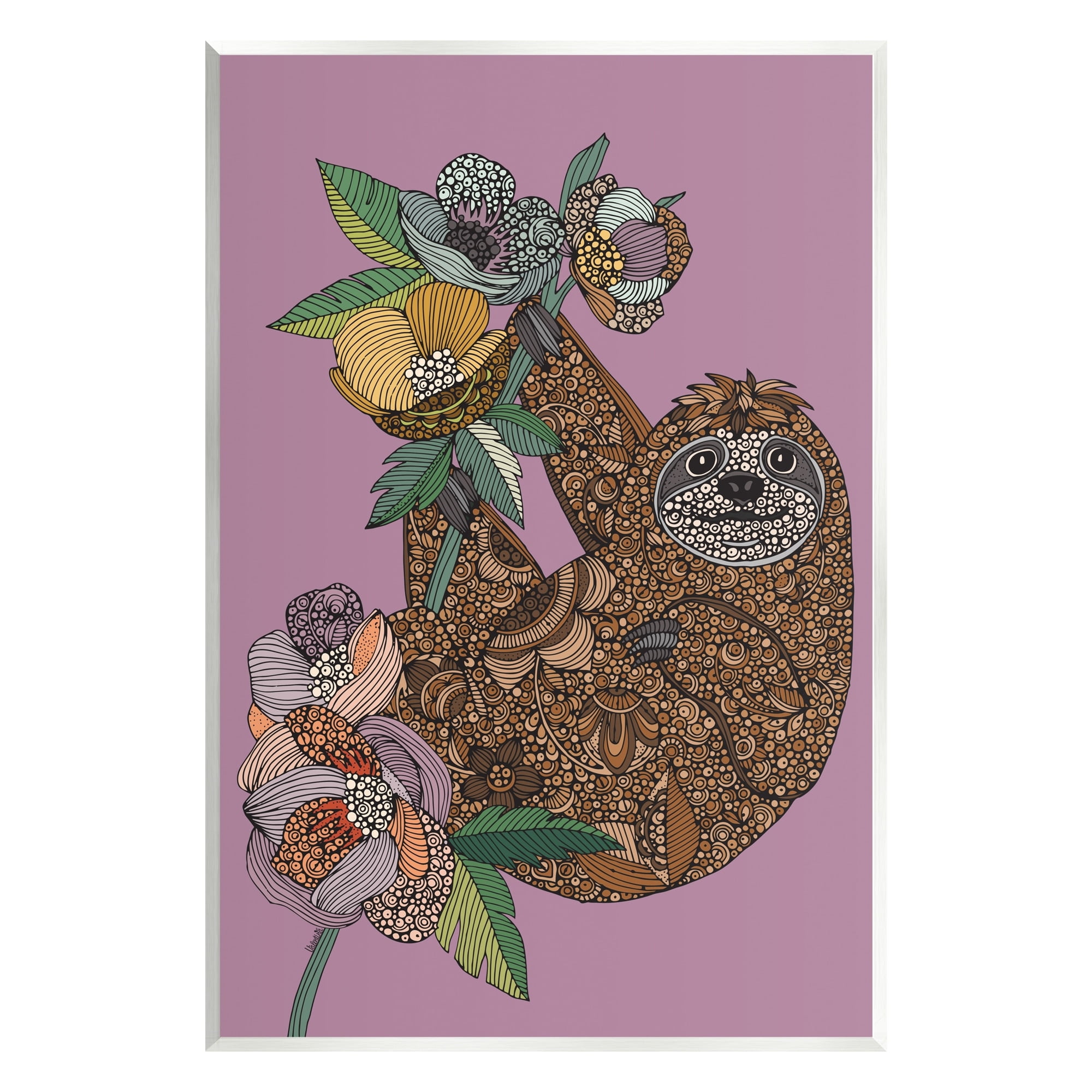 Stupell Industries Sloth Hanging Flower Blossoms Intricate Fractals Pattern Graphic Art Unframed Art Print Wall Art, Design by Valentina Harper