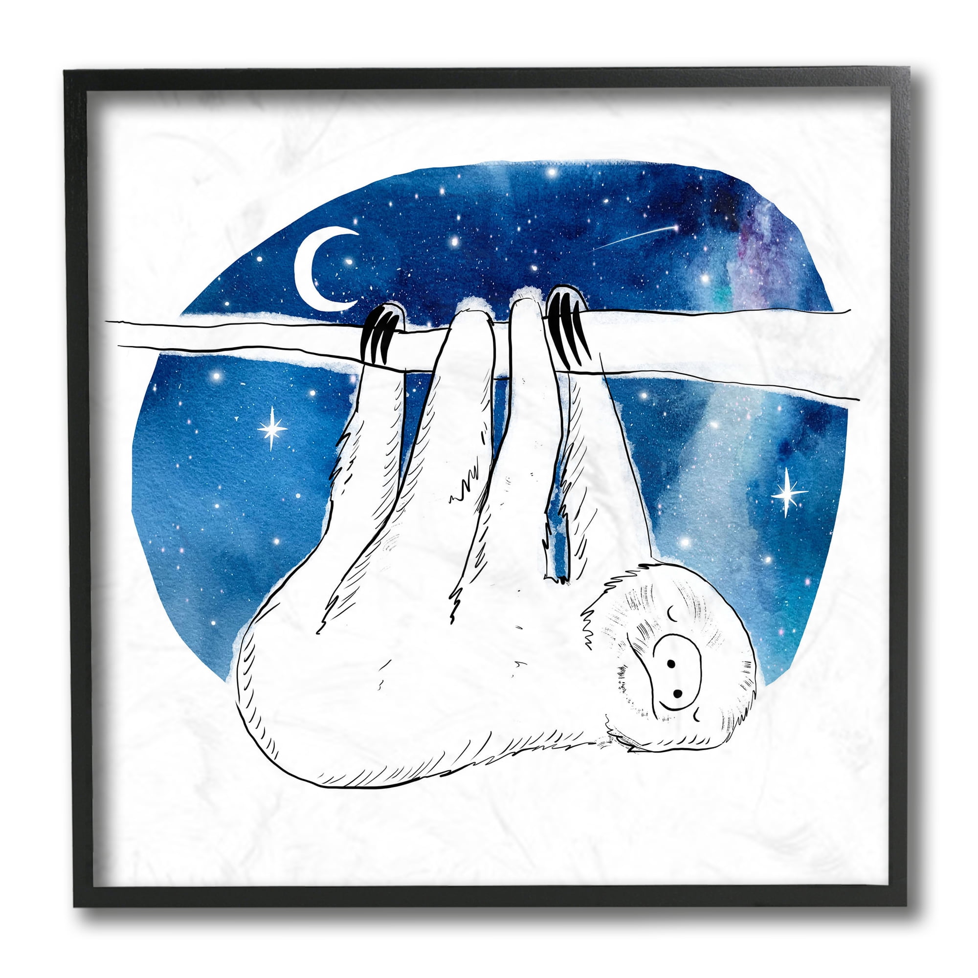 Stupell Industries Sloth Hanging Under Blue Night Starry Sky Black Framed, 12 x 12, Design by Esté Hupp