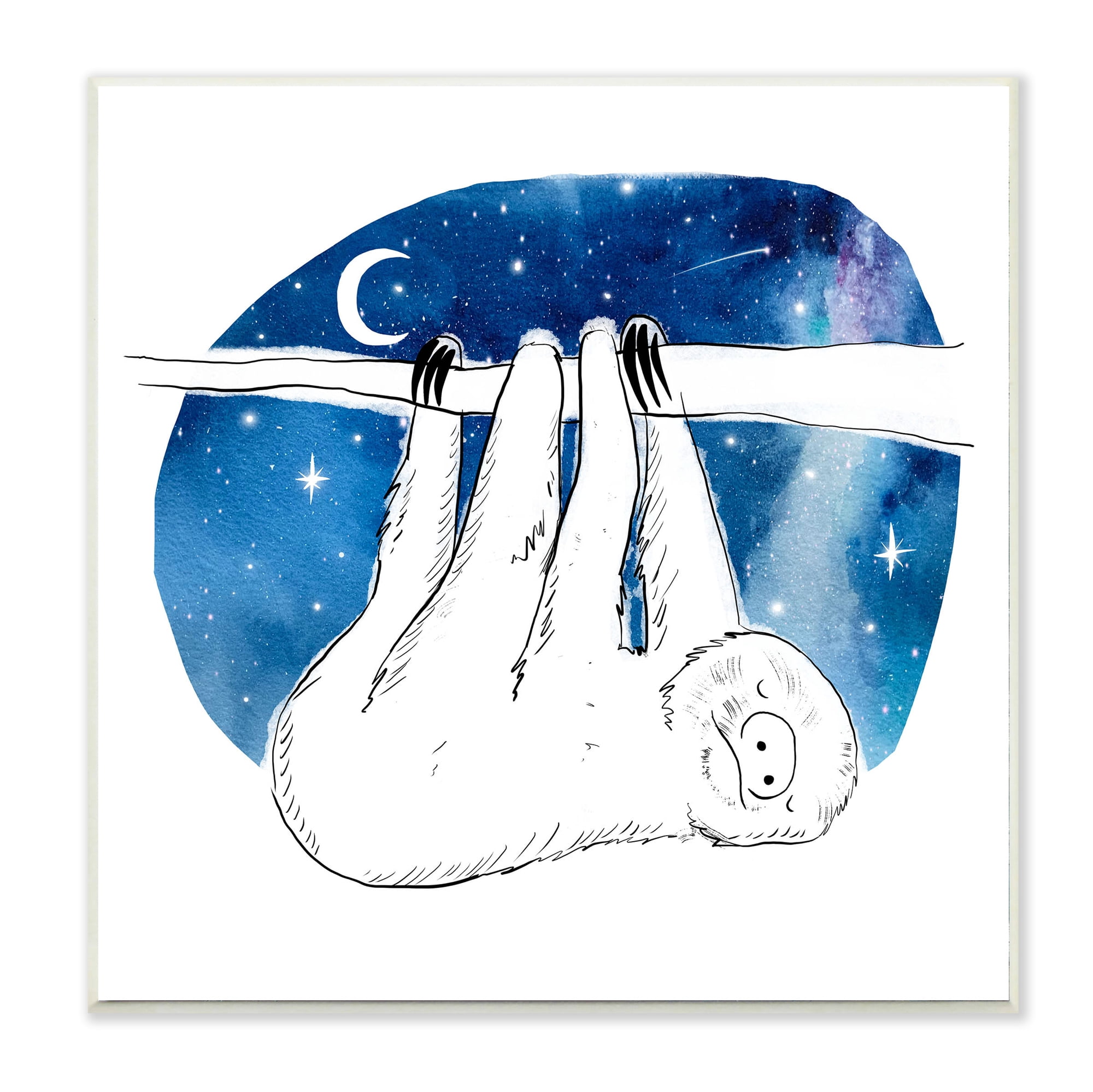 Stupell Industries Sloth Hanging Under Blue Night Starry Sky Wall Plaque, 12 x 12, Design by Esté Hupp