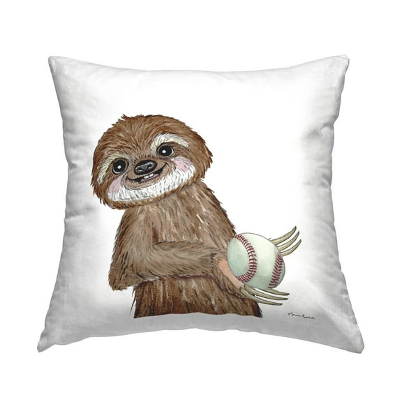 Stupell Industries Sloth Holding Baseball Decorative Printed Throw Pillow Design by Sharon Kuplack
